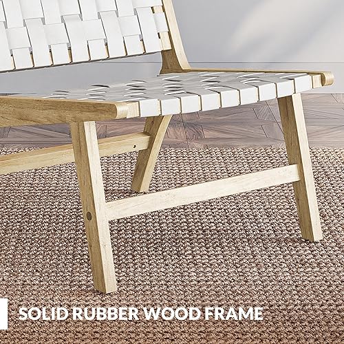 Miniatura 5 de BELLEZE Silla decorativa tejida de piel sintética, estilo bohemio de mediados de siglo con marco de madera maciza, 300 libras, silla de lectura