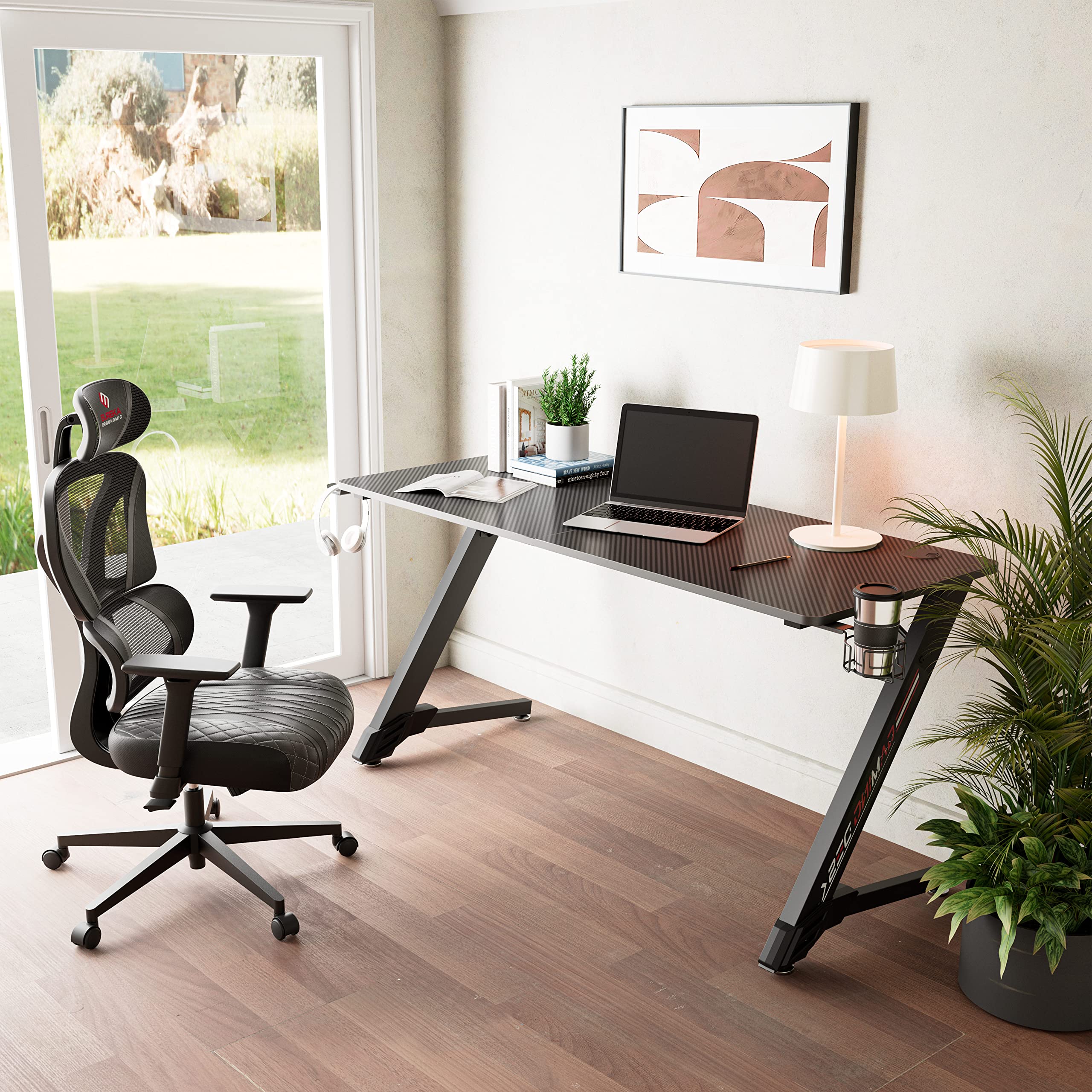 Scrivania Gaming EUREKA ERGONOMIC LED 114x64 Cm - Con Tappetino, Gancio Cuffie, Portabicchieri