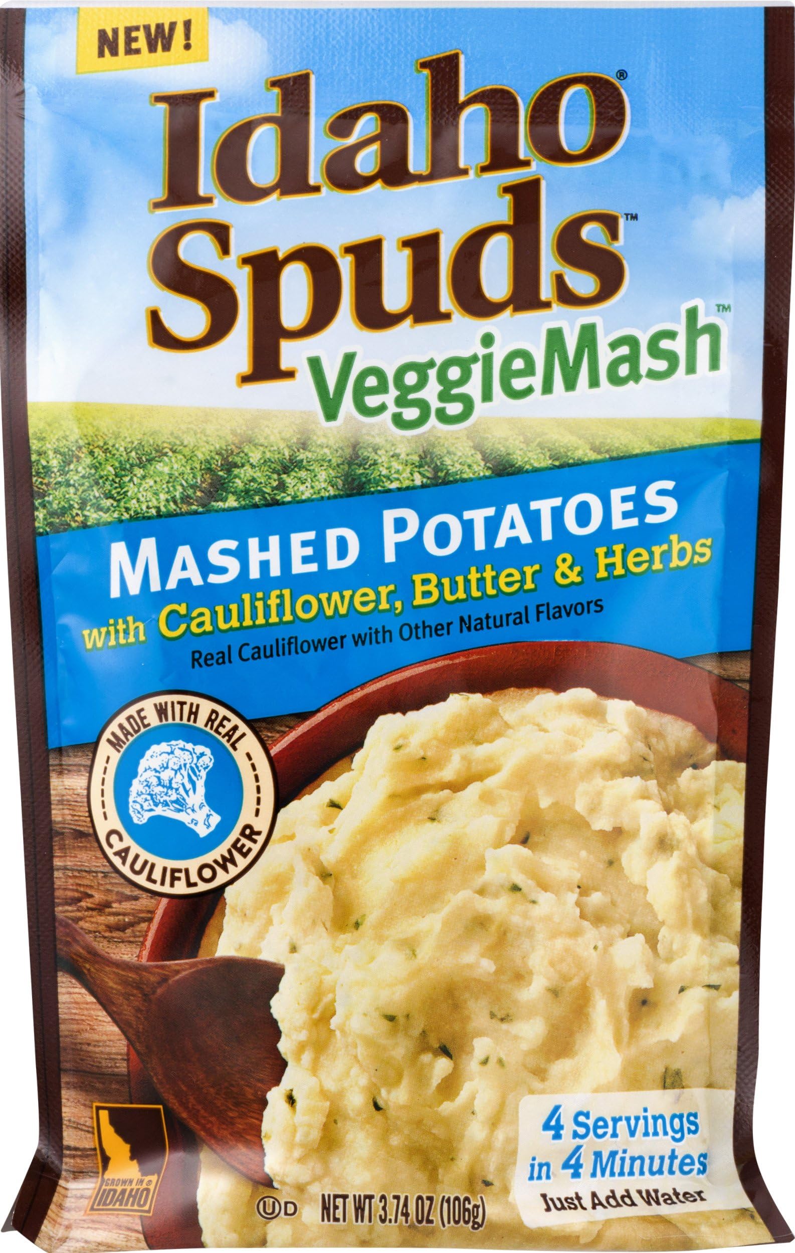 Idaho Spuds Veggie Mash, Cauliflower Butter & Herb Mashed Potatoes, 3.74 Ounce (Pack of 10)