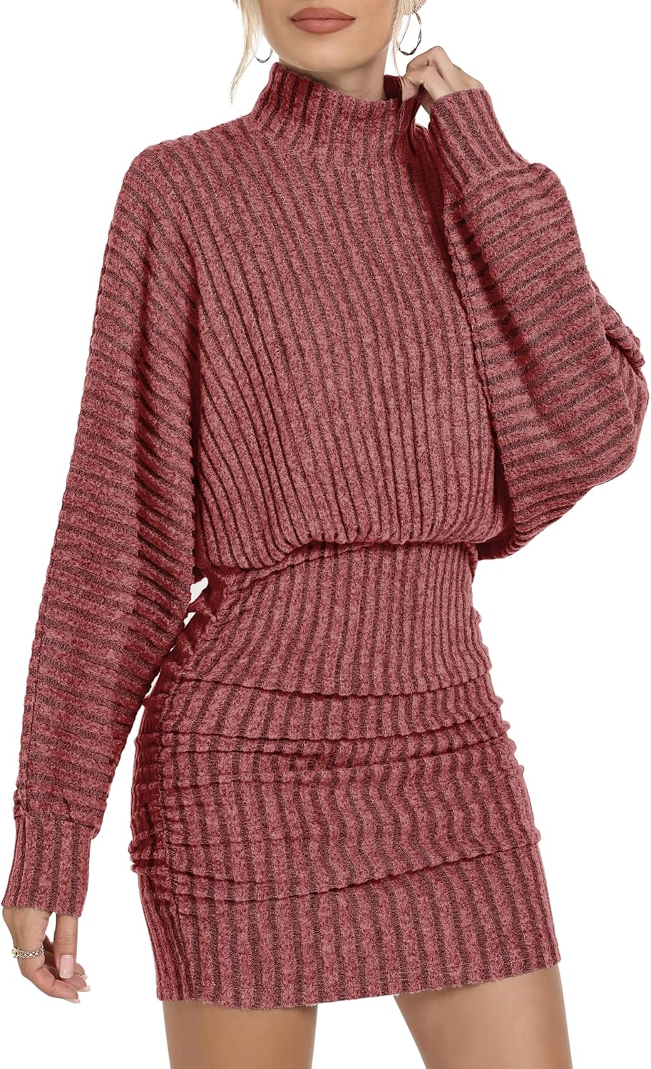 Motarto Women's Bodycon Sweater Dress Long Sleeve Turtleneck Lantern Sleeve Knit Mini Dress Fall Winter Party Casual - Image 5
