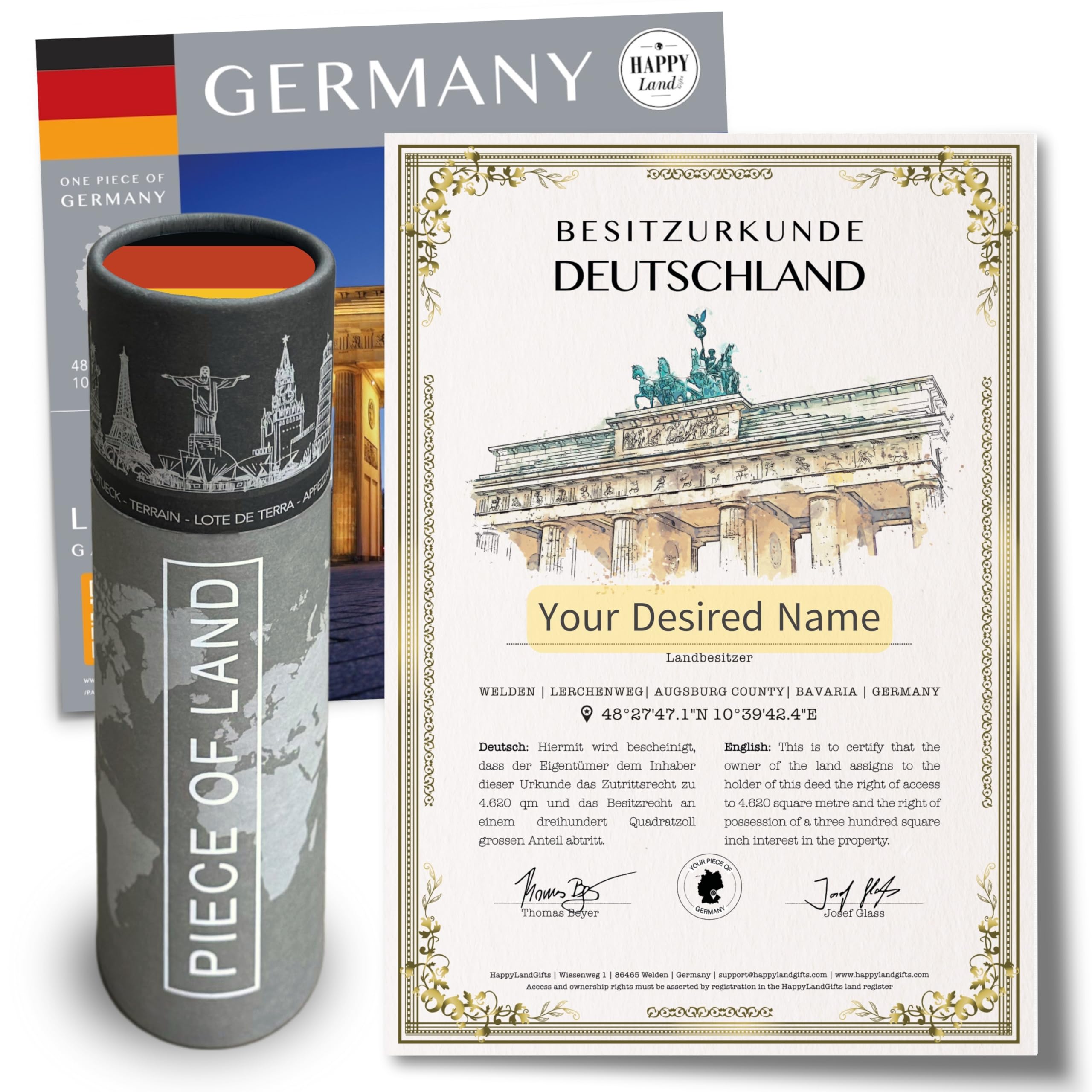 German Premium Gifts for Women an Men | Real Piece of Germany | Highly Unique German Themed Gifts - Personalised Certificate | Berlin Gift Ideas | German Christmas Gift
