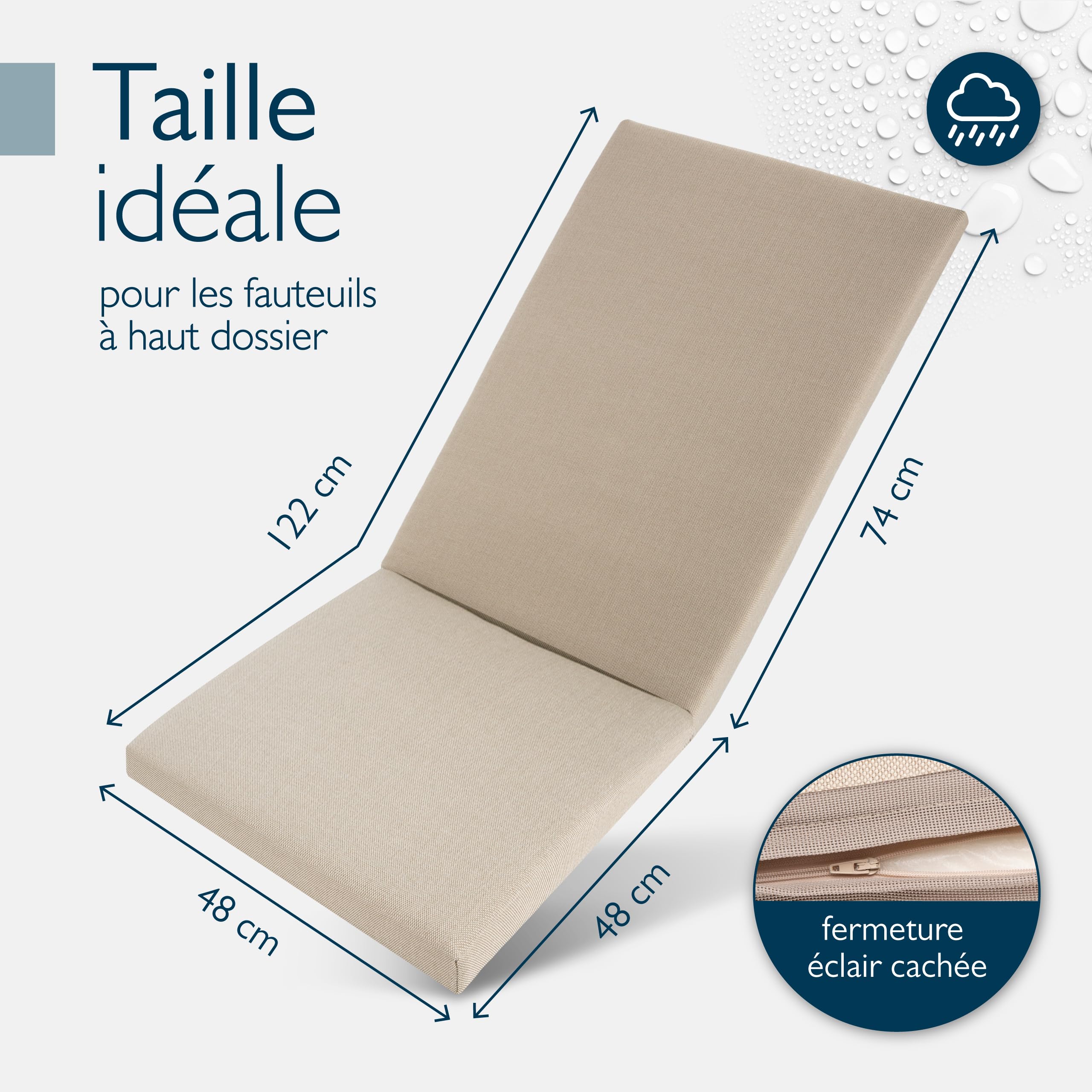 Beautissu Lot de 2 Coussin Chaise Jardin Haut Dossier 100% imperméable