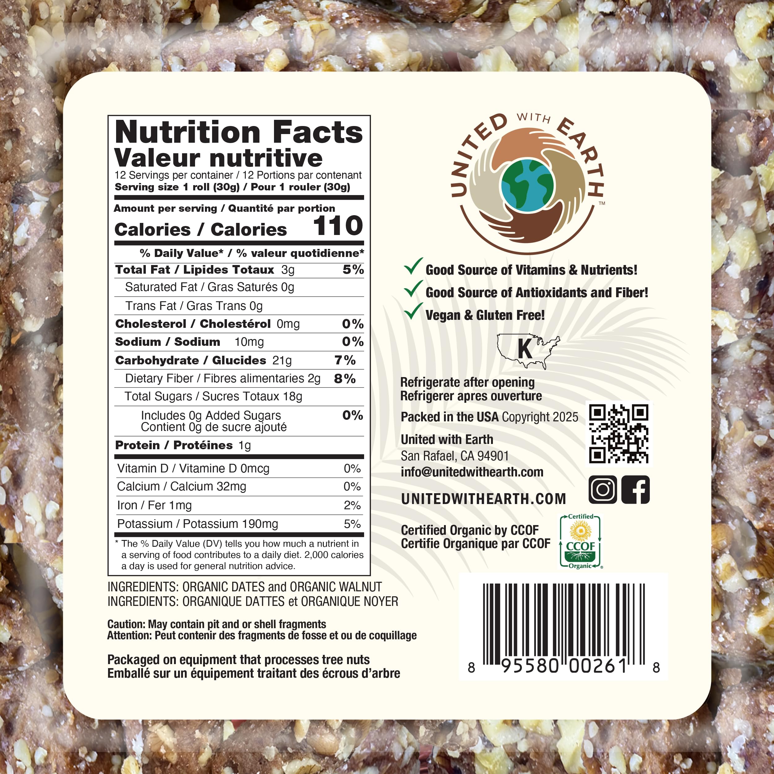 Organic Walnut Date Roll - 12 oz. Tubs