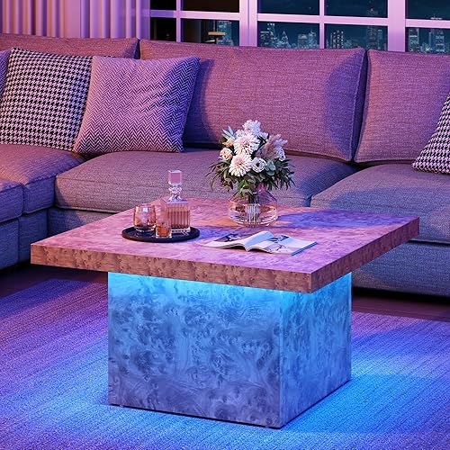 Miniatura 9 de YITAHOME Mesa de centro cuadrada, mesas de centro para sala de estar con luces LED, moderna mesa de café de cóctel para decoración, color negro