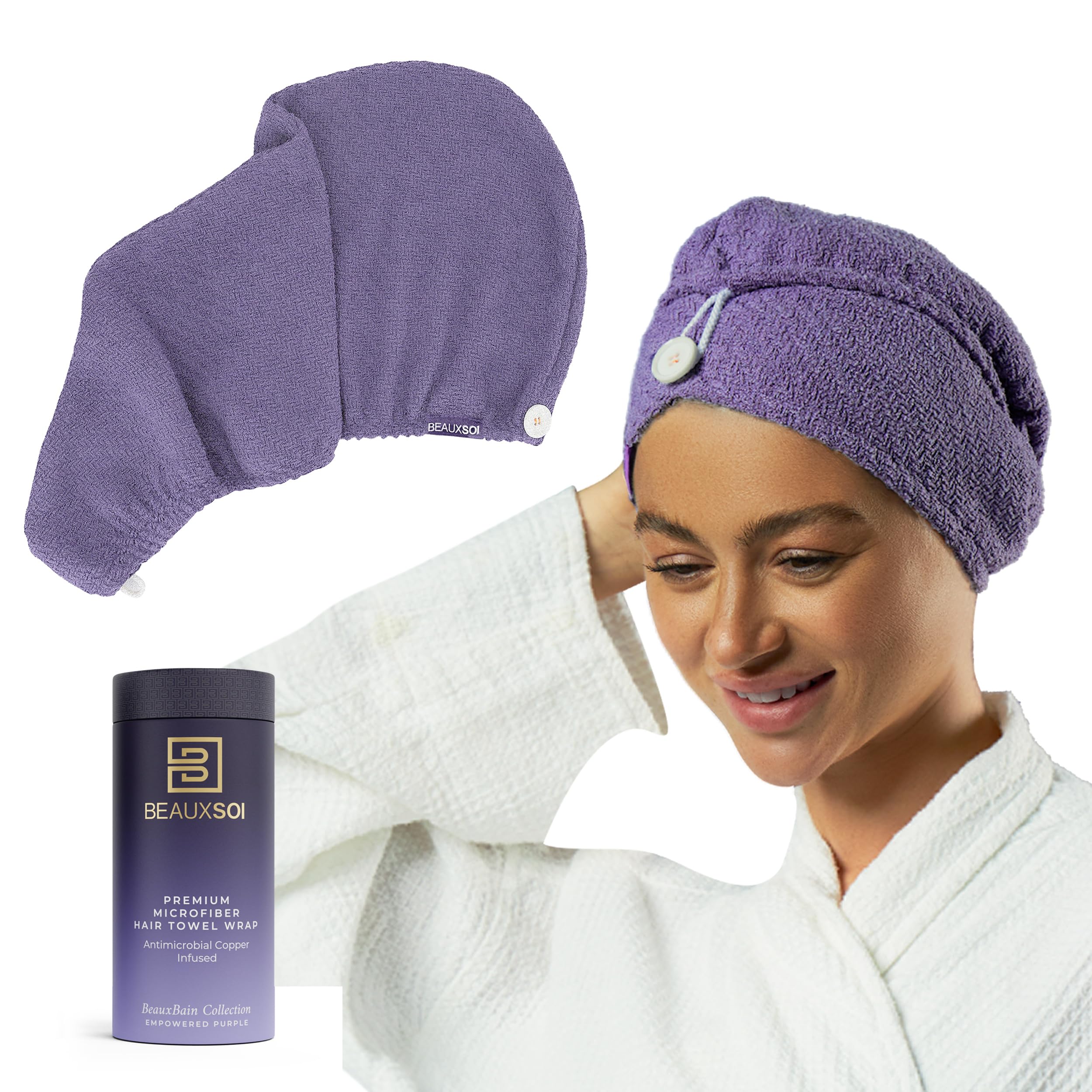 BEAUXSOI Copper Infused Microfiber Towel Hair Wrap for Women | Super Absorbent Microfiber Hair Towel Wrap with Luxury Button Design | Hair Towels for