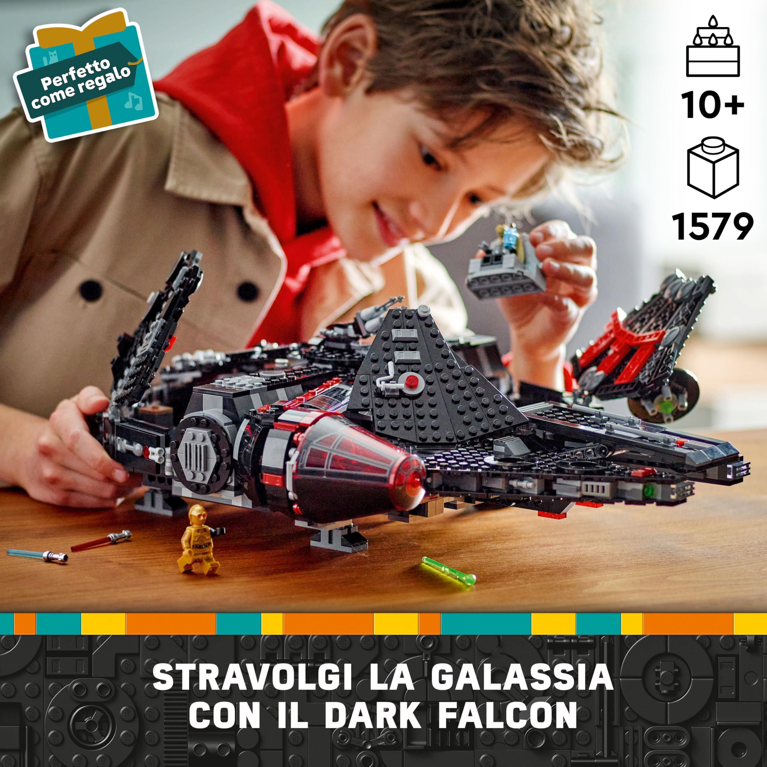 LEGO Star Wars 75389 Dark Falcon - Astronave Giocattolo da Costruire - Set per il Gioco e per l'Esposizione con Shooter, Cannoni e 6 Minifigure Incluso C-3PO - Regalo per Bambini e Fan da 10 Anni