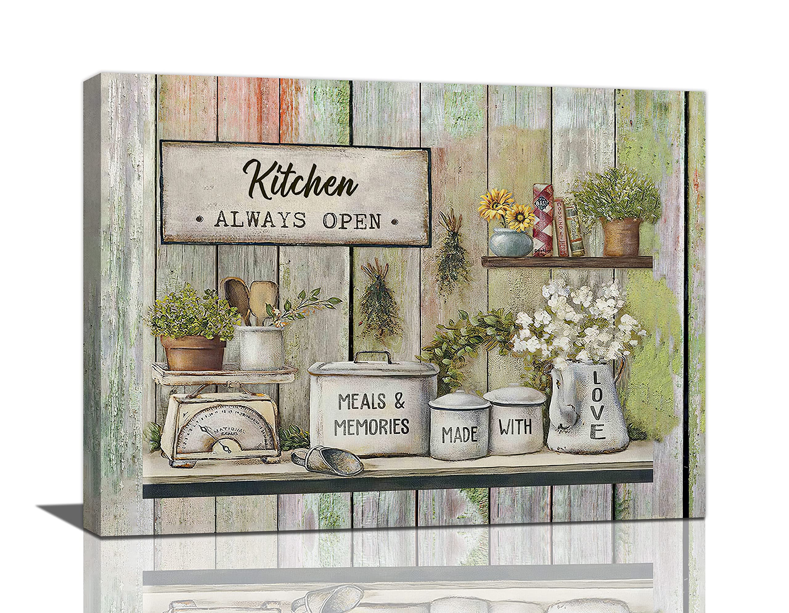 Fuzawet Rustic Kitchen Wall Art Farmhouse Kitchen Pictures Wall Decor Tableware Motivational Canvas Painting Farm Kitchen Sign Framed Artwork for Kitchen Dining Room 12''x16''