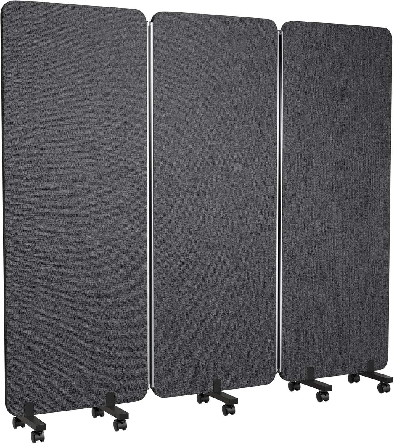3 Panel Foldable Office Partitions, Mobile Cubicle Wall with Wheels, 71 x 66 Inch Noise Cancelling & Sound Proof Room Dividers Partition Wall, Aluminum Frame Dark Gray