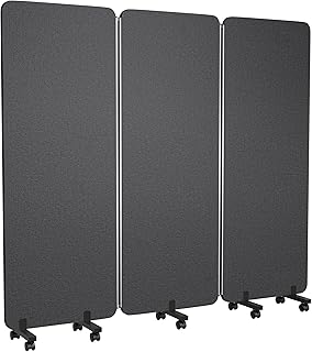 3 Panel Foldable Office Partitions, Mobile Cubicle Wall with Wheels, 71 x 66 Inch Noise Cancelling & Sound Proof Room Dividers Partition Wall, Aluminum Frame Dark Gray