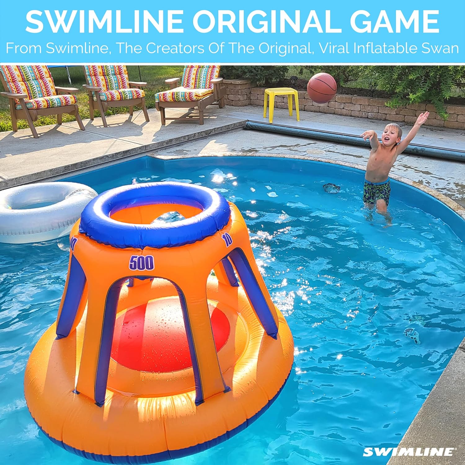 SWIMLINE ORIGINAL 90285 Giant Shootball Floating Inflatable Basketball Toy Game With Included Ball Set For Pool Lake Ocean Backyard Parties Kids Teens & Adults Competitive Water Play Thick Material : Toys & Games