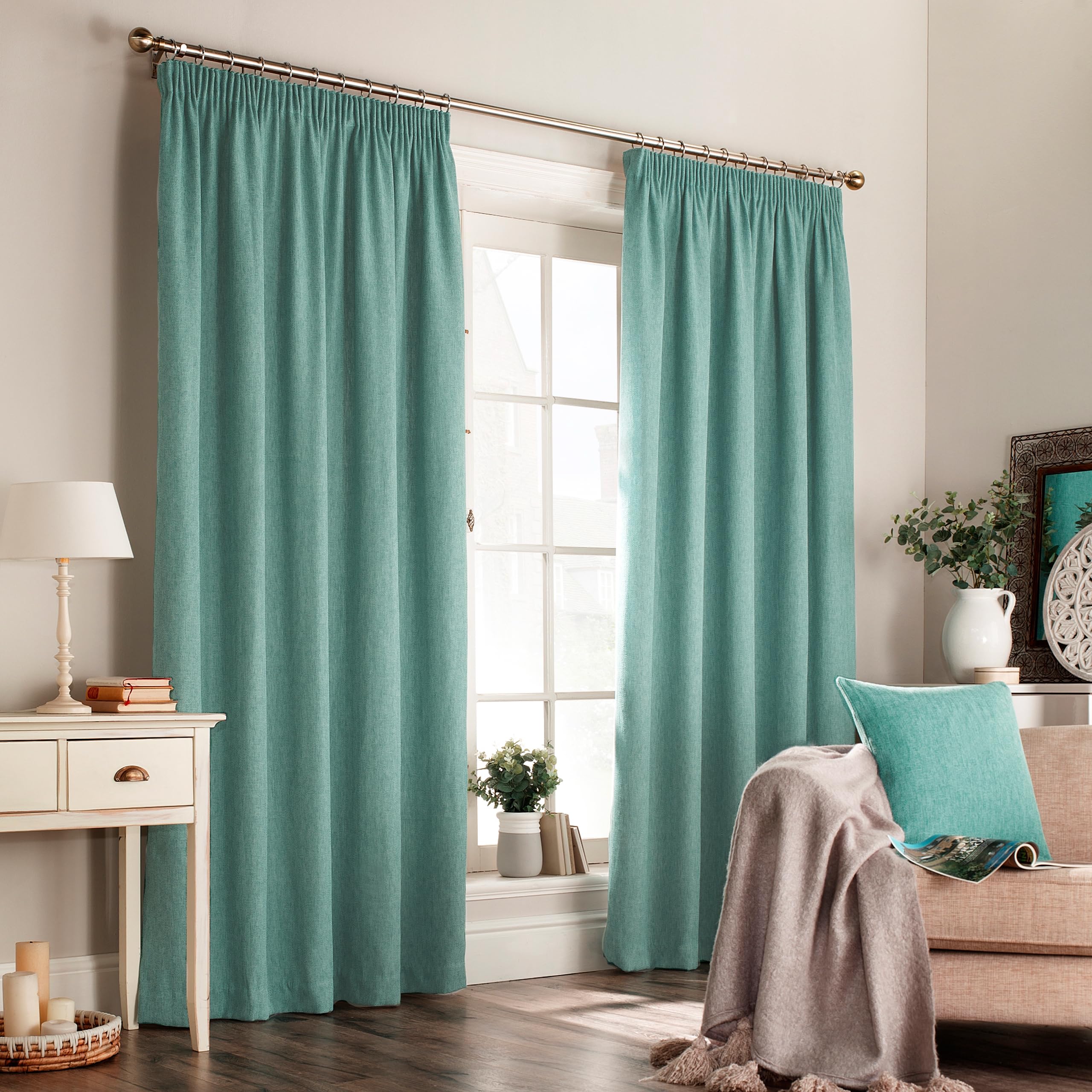 B&Q - furn. Furn Harrison Herringbone Weave Pencil Pleat Curtain Pair Marine Blue (W)229Cm X (D)229Cm