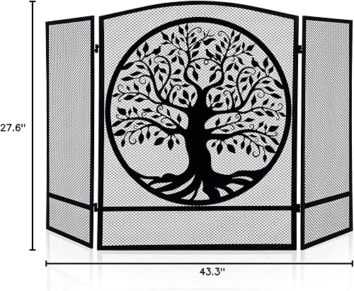 Miniatura 8 de Pantalla para chimenea de cabina, malla de acero, cubierta de protección contra chispas, puerta de chimenea rústica de 3 paneles, chimenea plegable