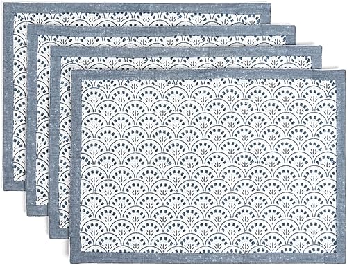 Miniatura 28 de over&back Juego de 4 manteles individuales estampados a mano - Tapete colorido para mesa de comedor - Cada mantel individual es único - 100% algodón