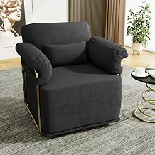 360 Degree Square Swivel Accent Sofa Chair, Small Rocking Recliner, Upholstered Glider for Living Room with High Back, with Gold Metal Legs, for Living Room, Bedroom, Office Black