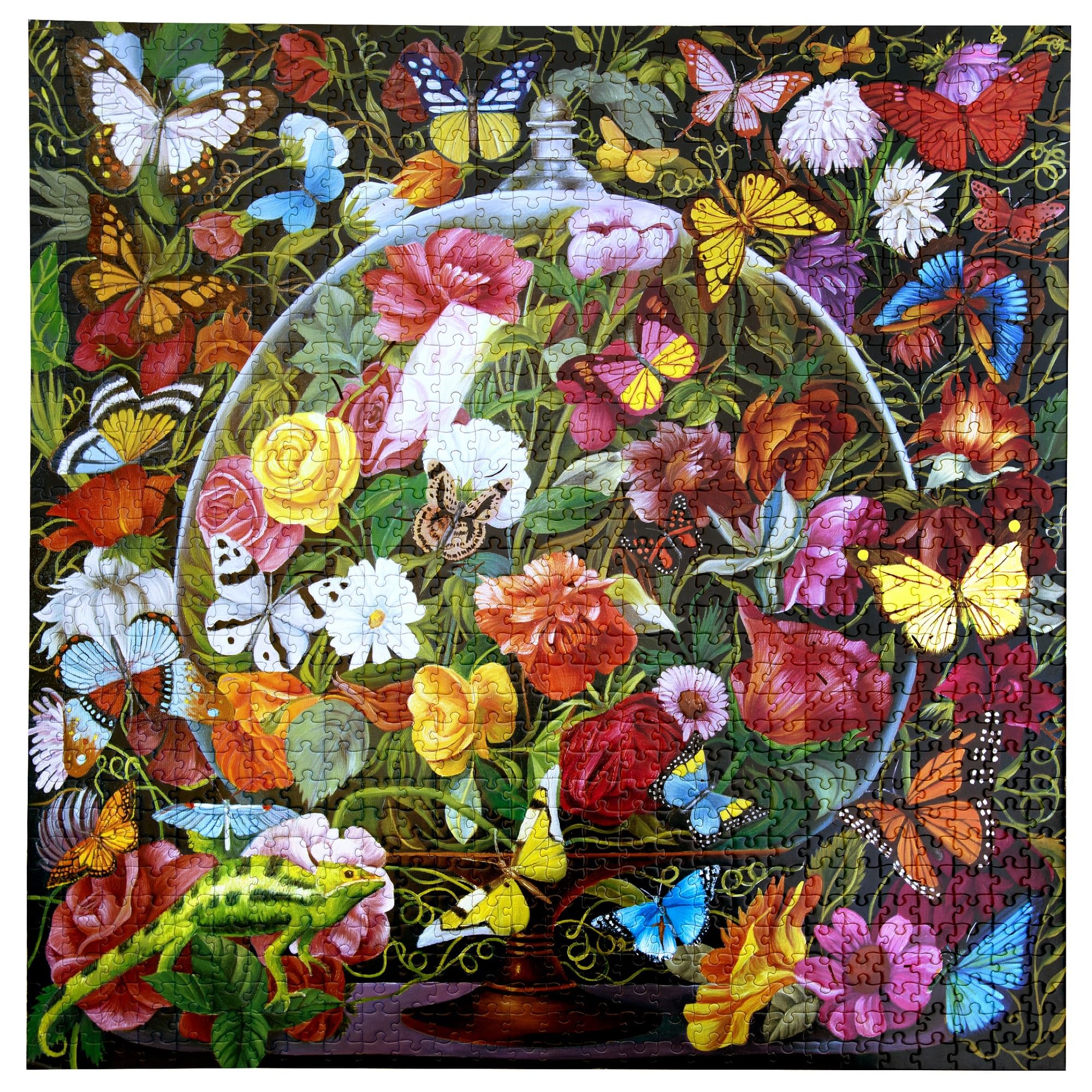 eeBoo 1000 Piece Puzzle -  Jigsaw Puzzle for Adults, Square 23" x 23" Made with Recycled Board & Vegetable-Based Ink: Butterfly Still Life