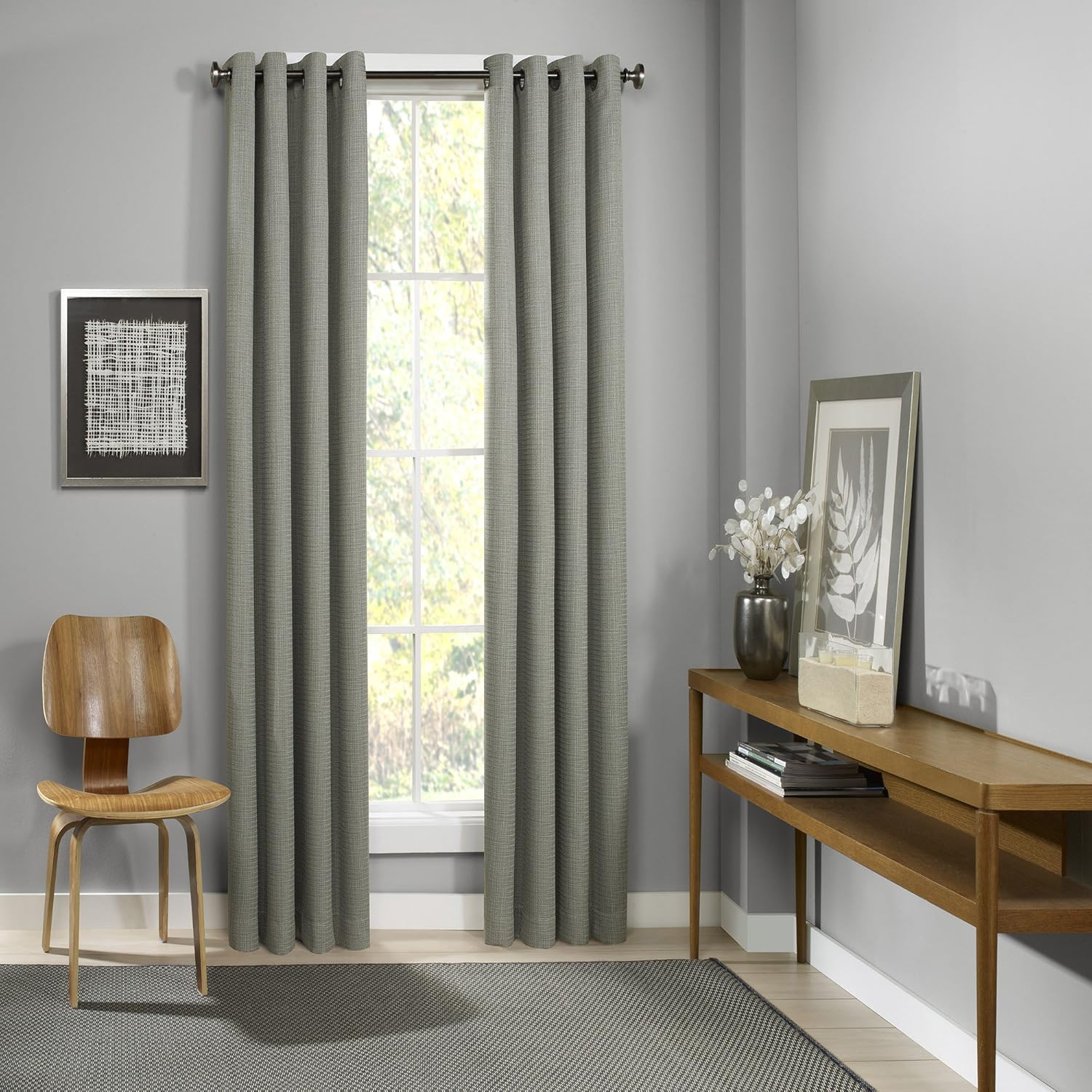 Eclipse Blackout Curtains for Bedroom - Palisade 52" x 108" Insulated Darkening Single Panel Grommet Top Window Treatment Living Room, Sage