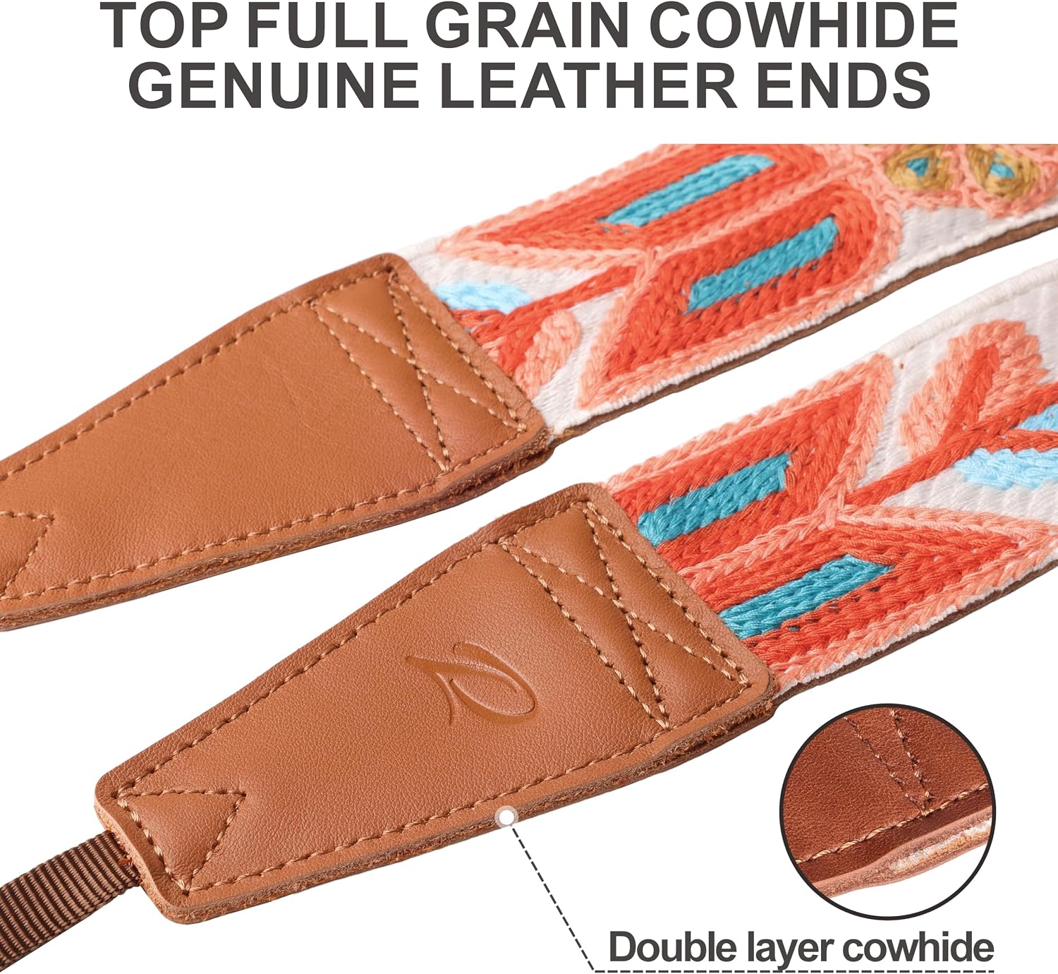 Padwa Lifestyle Colorful Crochet Camera Strap - 2" Full Grain Leather Ends Camera Straps for Photographers, Vintage Woven Cotton Soft Suede Fabric Padded Strap with Quick Release fits All Cameras