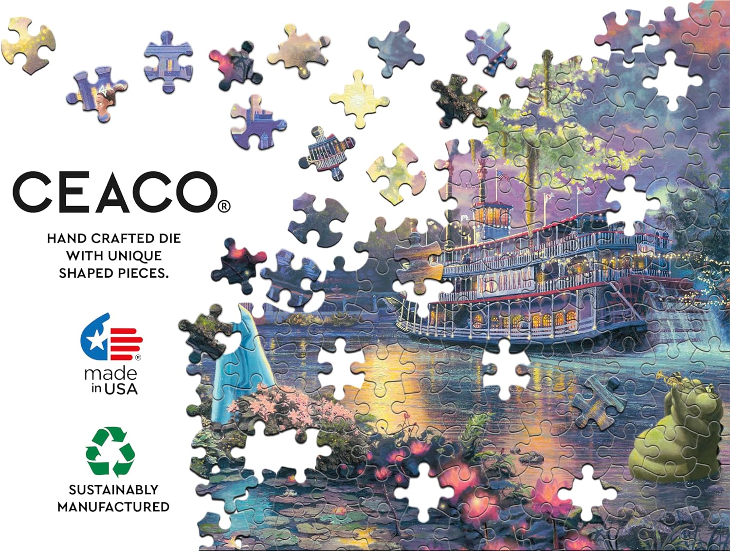 Ceaco - Disney - Kinkade - The Princess and The Frog - 1000 Piece Puzzle for Adults - Challenging and Perfect for Game Nights - Finished Puzzle Size 26.5 x 19.75