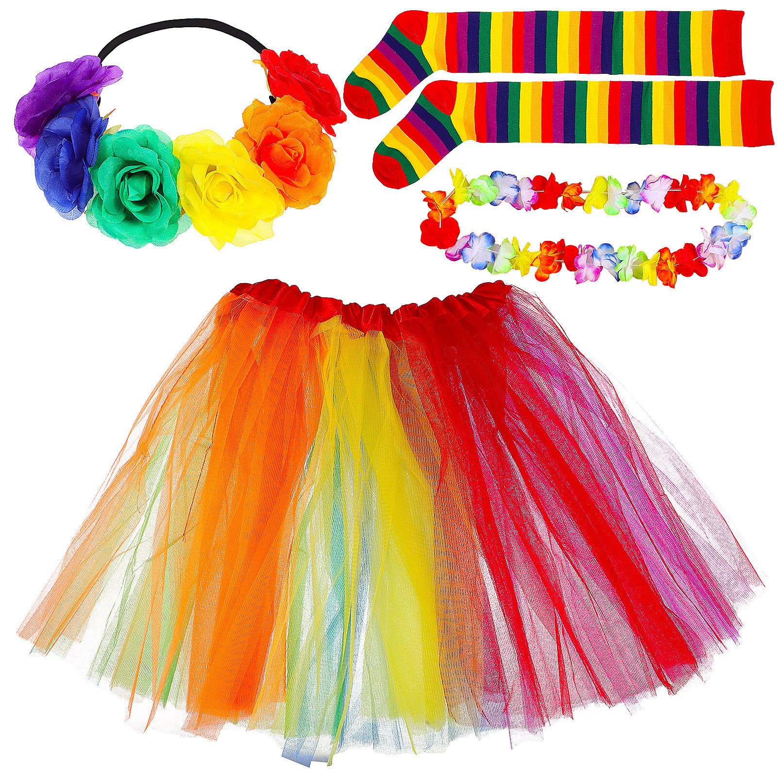 Falda Tutú Arcoíris cómoda, fácil de poner y reutilizable para disfraces. 8