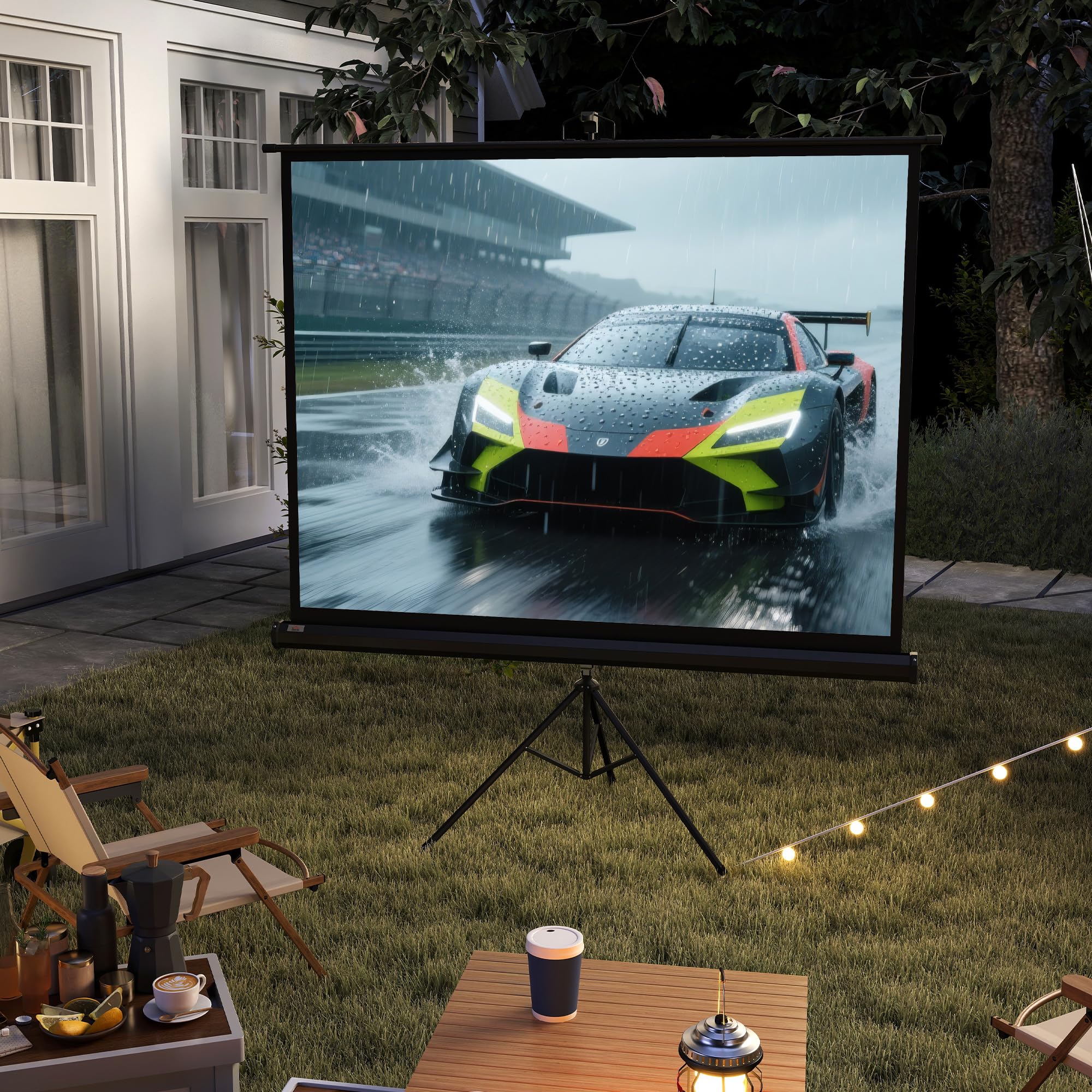 HOMCOM Écran de Projection avec Trépied Pliable 84 Pouces 4K HD 4:3, 180L cm, Écran Vidéoprojecteur, Hauteur Réglable, Angle de Vision 160°, pour Home Cinéma, Films en Intérieur/Extérieur, Noir