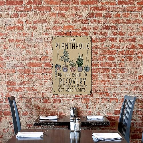 Miniatura 5 de AMOGHASIDDHI Letrero de metal de jardinería con texto en inglés "I Am Plantaholic Just Kidding", póster de metal vintage de aluminio, 8 x 12
