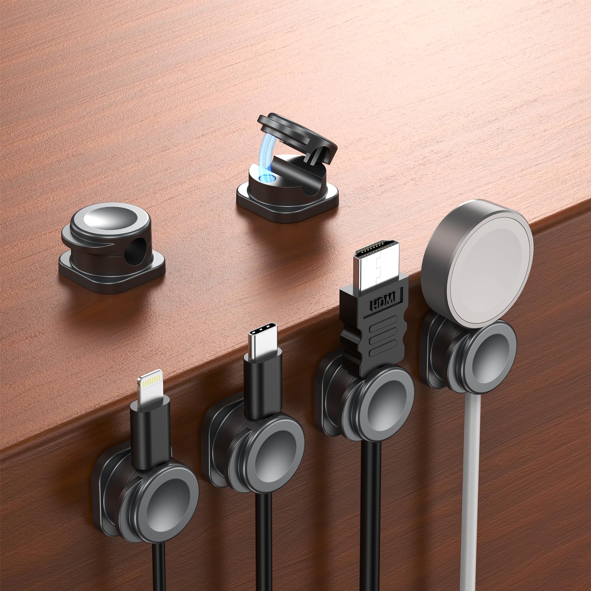 Magnetic Cable Clips 8 Pack – Strong Cord Organizer with 10 Adhesive Pads, No-Residue Wire Organizer, Desk Cable Management, Cord Holder for Charging