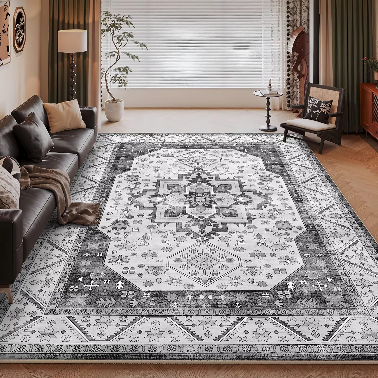 Alfombra de salón gris 100x200cm lavable de estilo clásico tradicional para habitación de niña