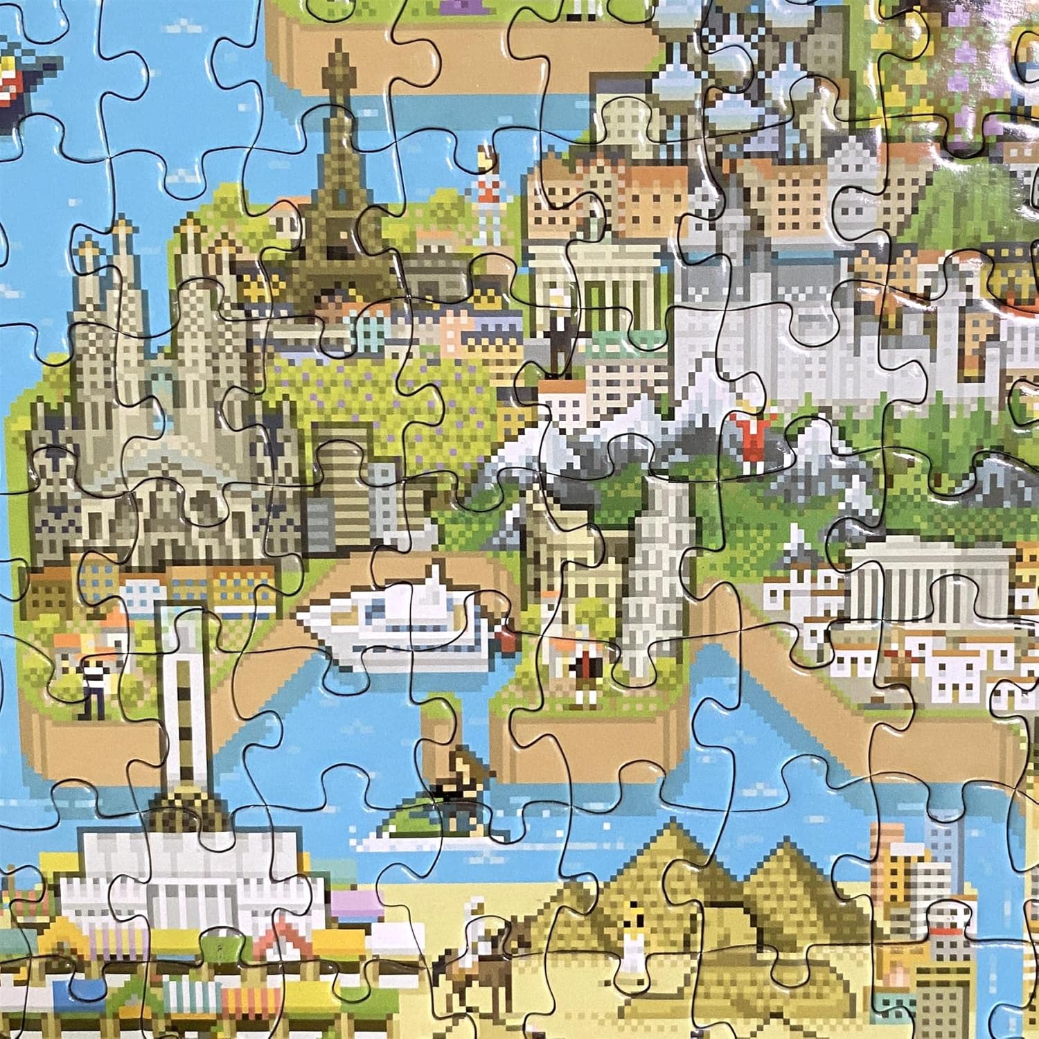 1000 Piece Puzzle - World Map Adult Puzzles Retro Gaming Style 8-bit Jigsaw Puzzles 1000 Pieces for Adults and Kids with 50 Famous People to Find! Made Using 100% Recycled Cardboard - by bopster