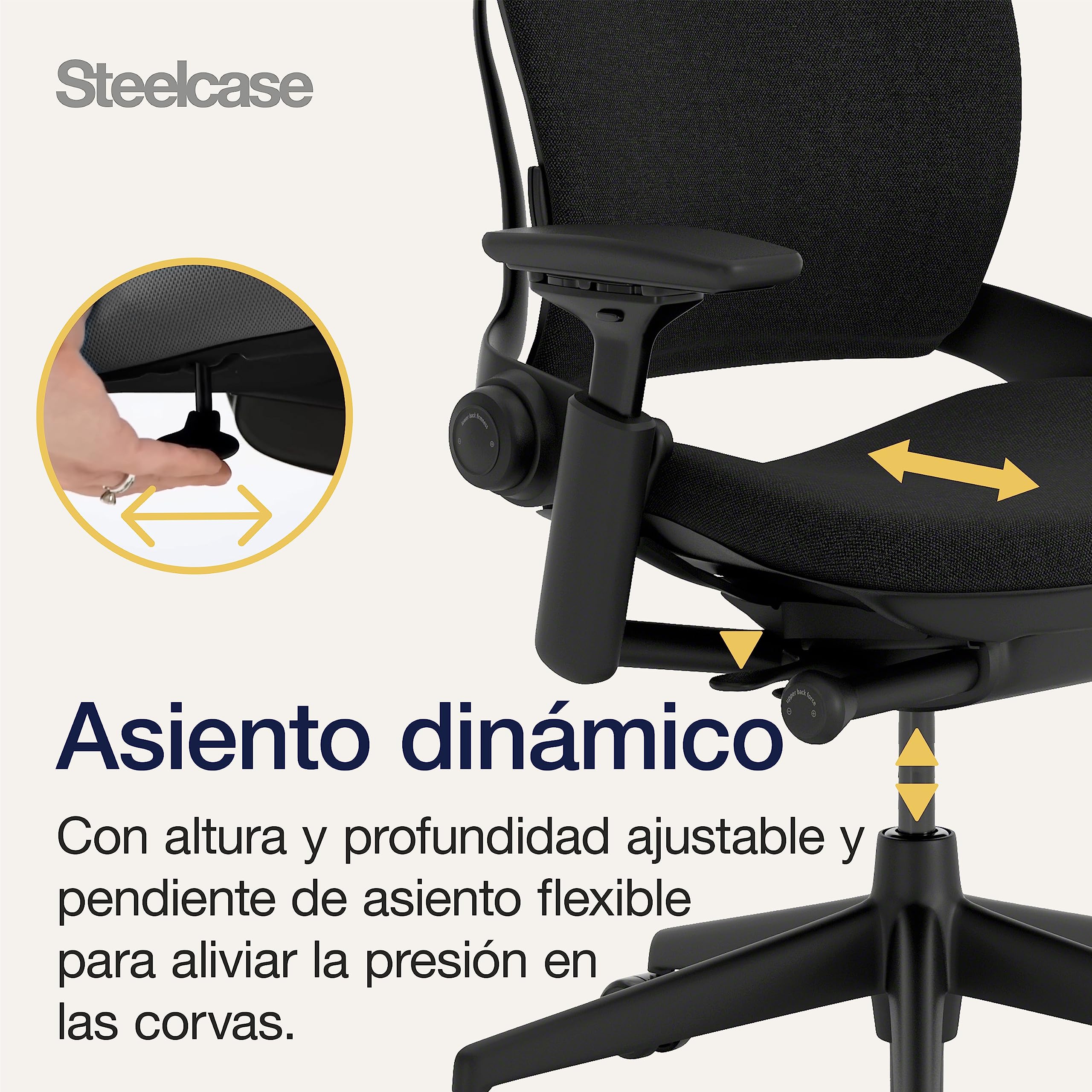 Steelcase Silla ergonómica, Leap, Brazos 4D, Asiento dinámico, Ónix | Fabricada en Francia, garantía 12 años, montada, ruedas para todo tipo de suelos, materiales premium, hasta 150 kg y 190 cm