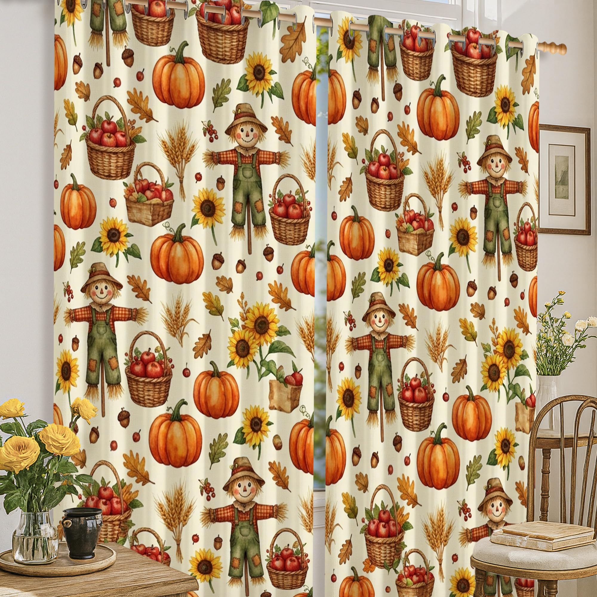 Rideaux occultants à œillets pour bloquer la lumière avec décor de citrouilles