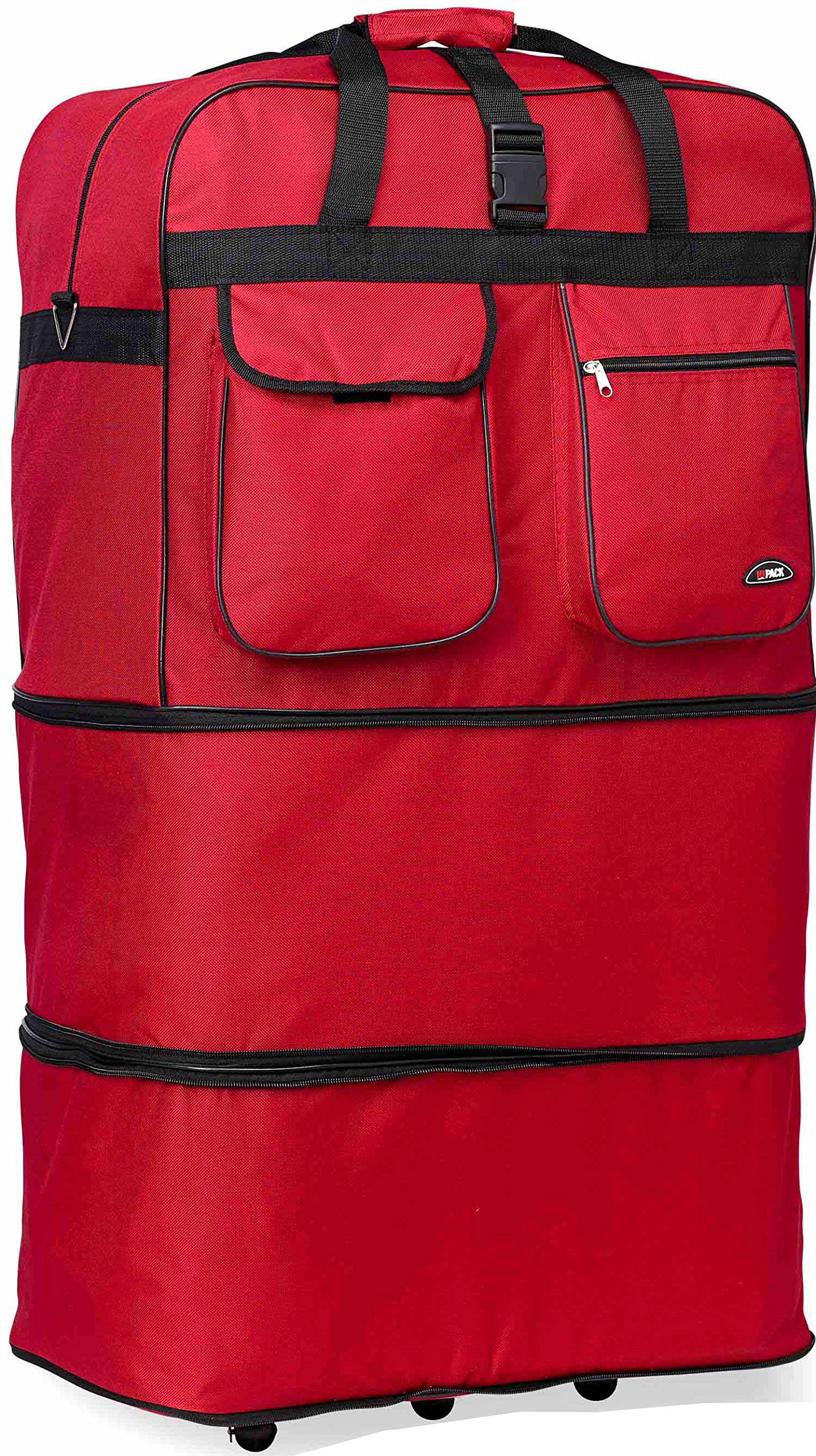 eshionExpandable Rolling Duffle Bag Wheeled Spinner Suitcase Luggage,30/36/40 Inch (40 Inch, Red)