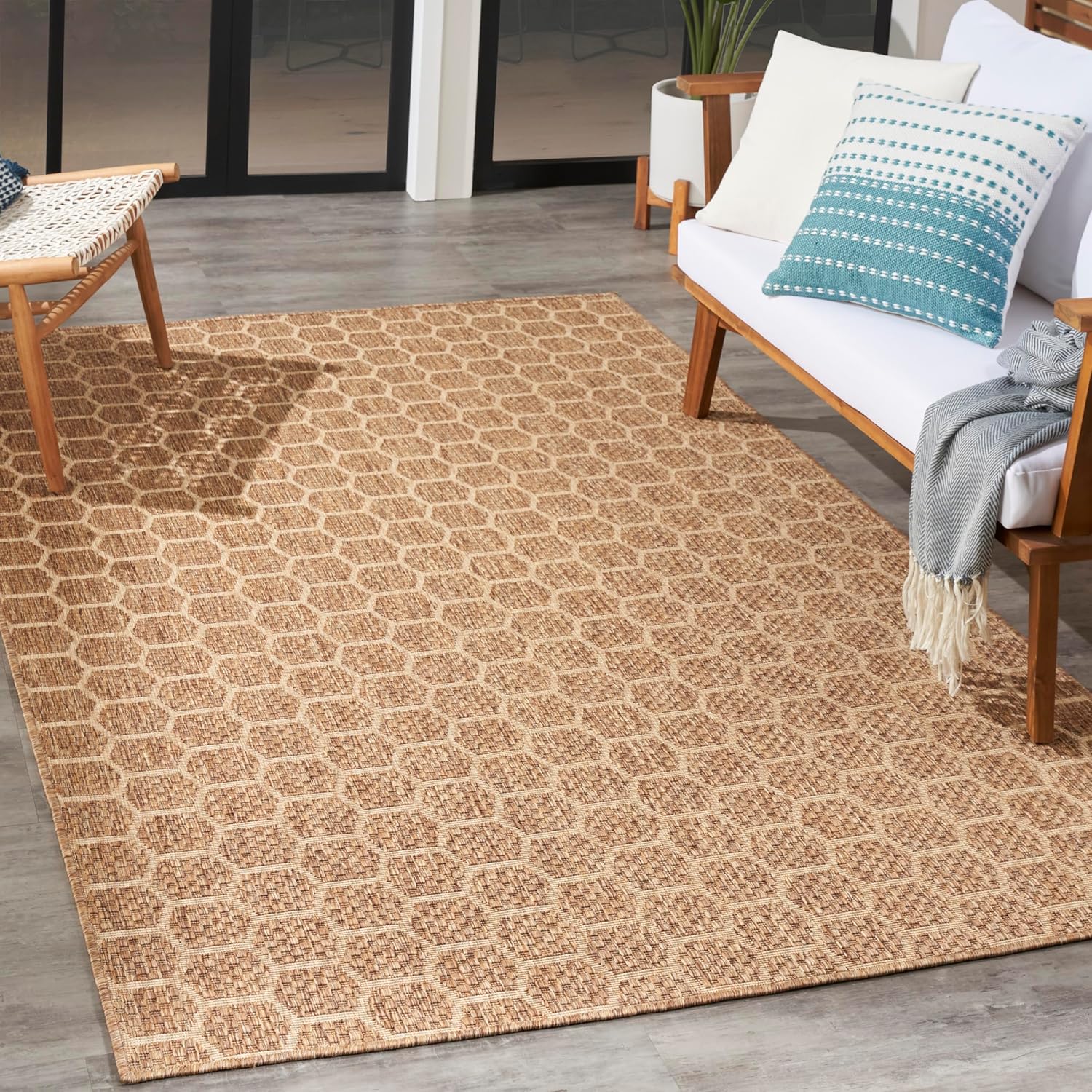 Nourison Home Reversible Indoor Outdoor Natural 4' x 6' Area Rug - Easy Clean, Non Shedding, Bed Room, Living Room, Dining Room, Kitchen (4' x 6')