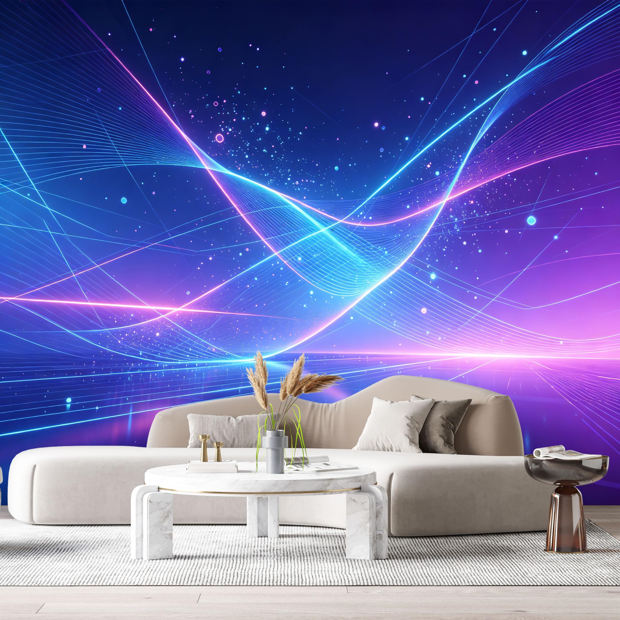 Custom Size Wall Murals Abstract Neon Wave Modern Light Flow Futuristic Lines 3D Gradient Glow SelfAdhesive Wall Fabric Removable Large Wallpaper for Photo Living Room