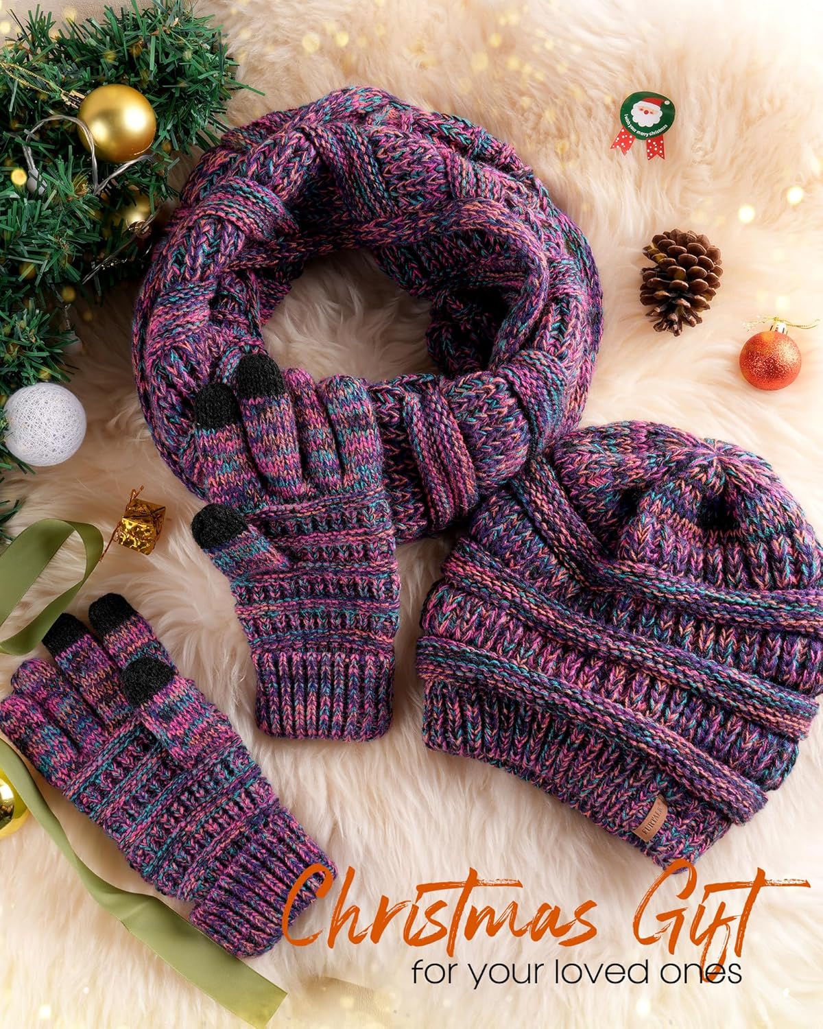 FURTALK Womens Winter Hat Gloves Scarf Set Gift Slouchy Beanie Touchscreen Gloves for Women