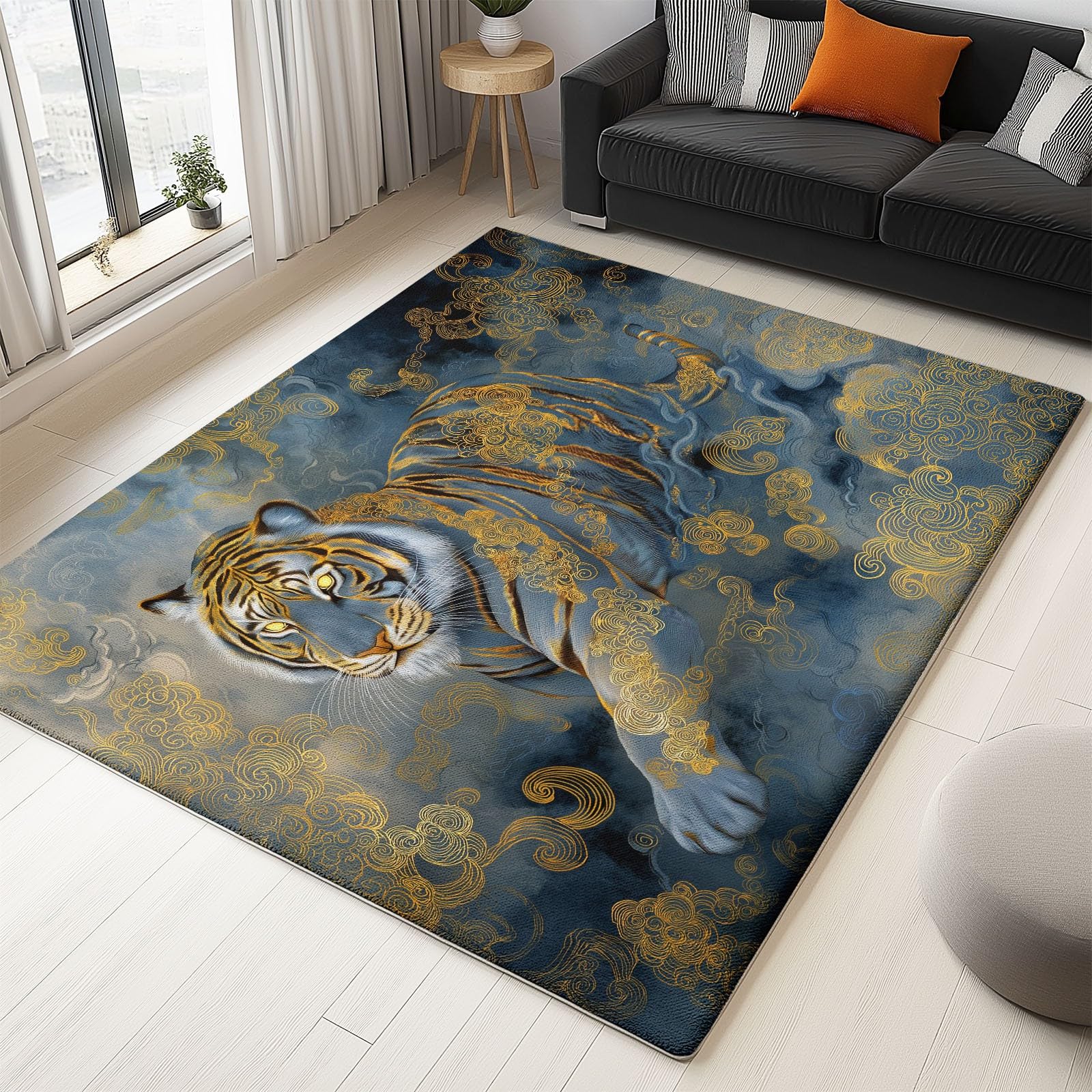 Genérico Dywany antypoślizgowe i chłonne majestatyczny tygrys wzór chmur pomyślny wzór, dywan z krótkim włosiem zmywalny 90 x 150 cm do salonu kuchni, idealny dla chłopców i dziewcząt ciemnoszary