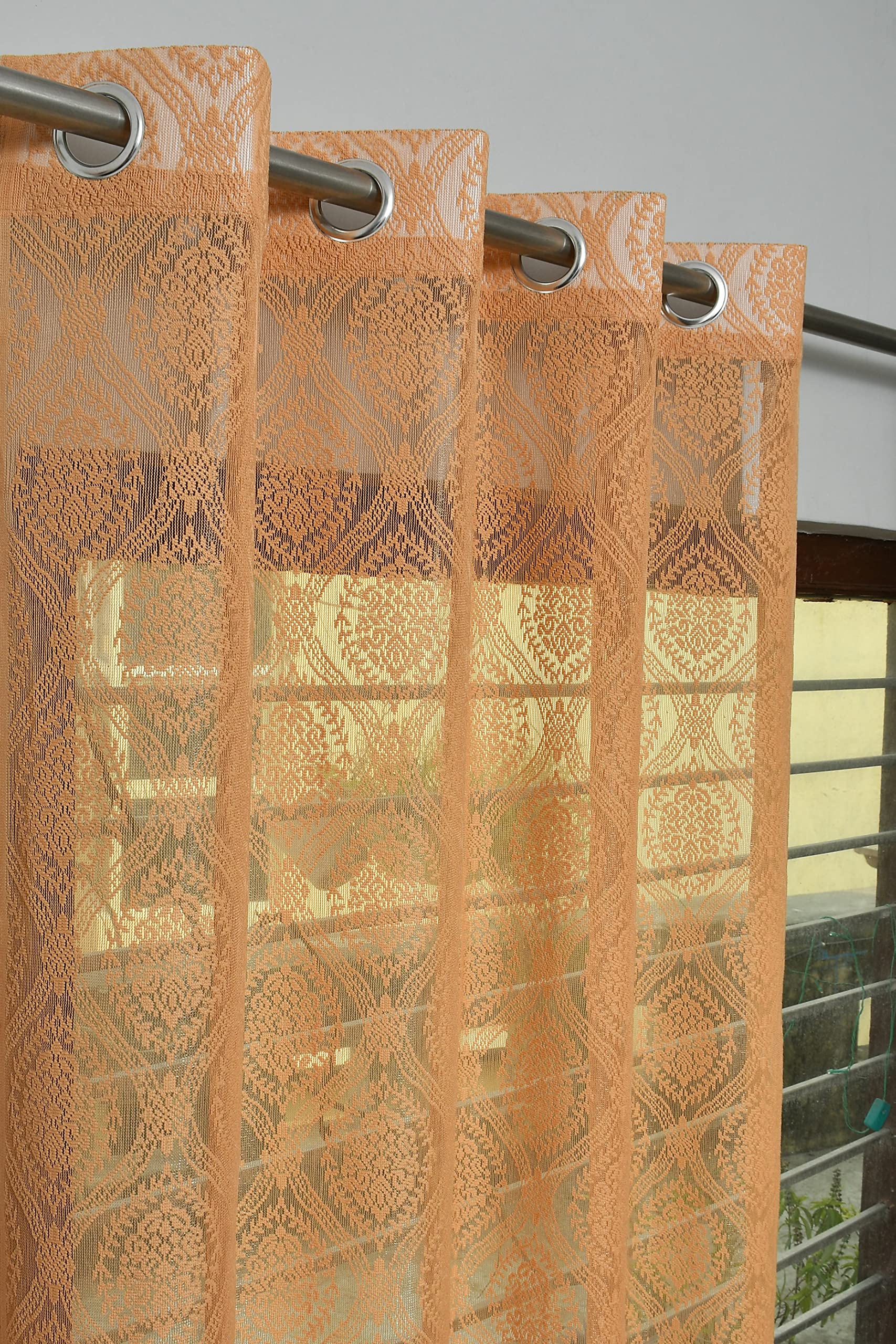 Kiara Creations Damas Net Transparent Curtains for Window- 6 Feet (Pack of 2) Gold