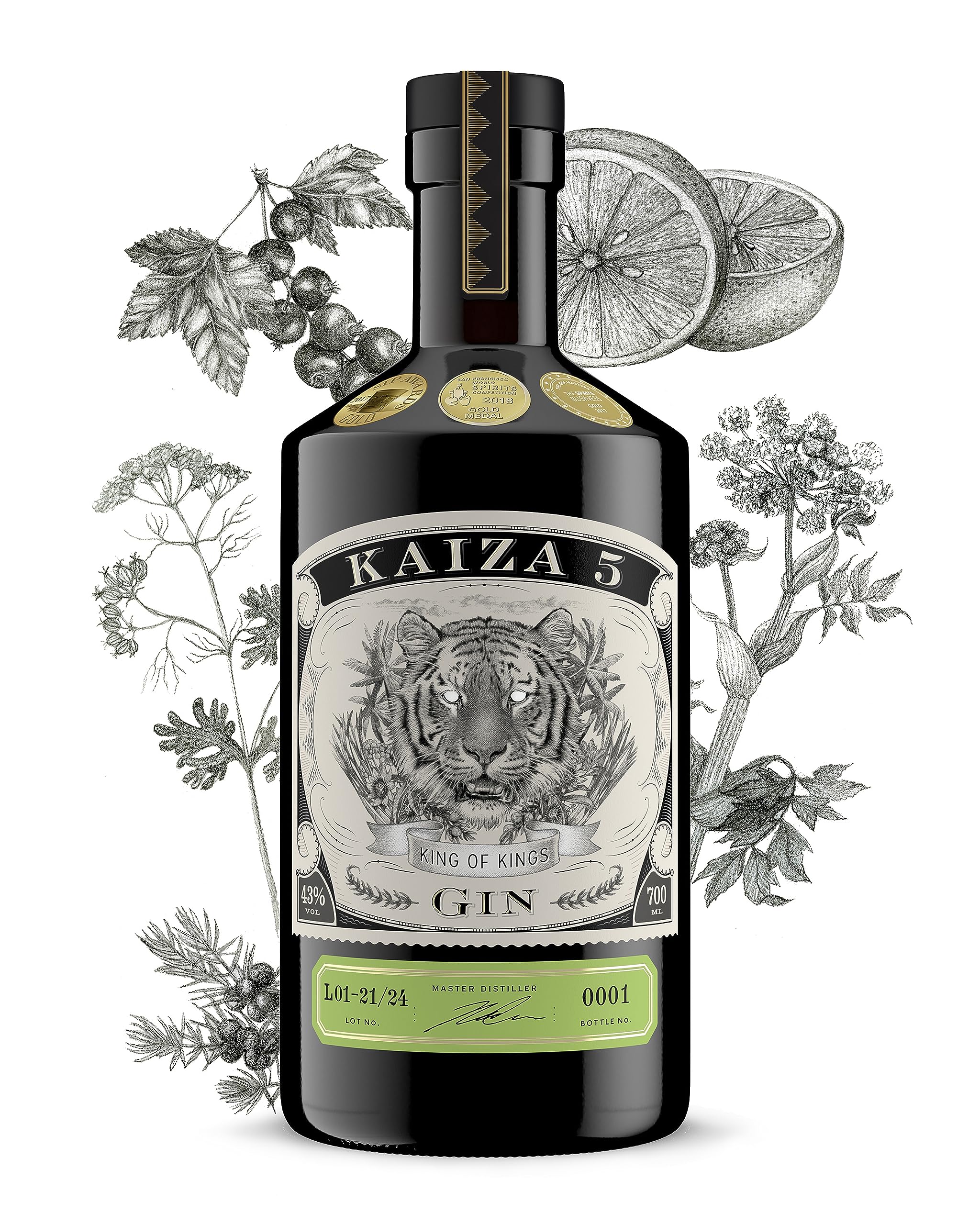 KAIZA 5 GIN - 0,7 l - 43% | La ginebra premium más premiada de Sudáfrica/Ciudad del Cabo | Fresca, suave y exótica con grosella negra y pomelo