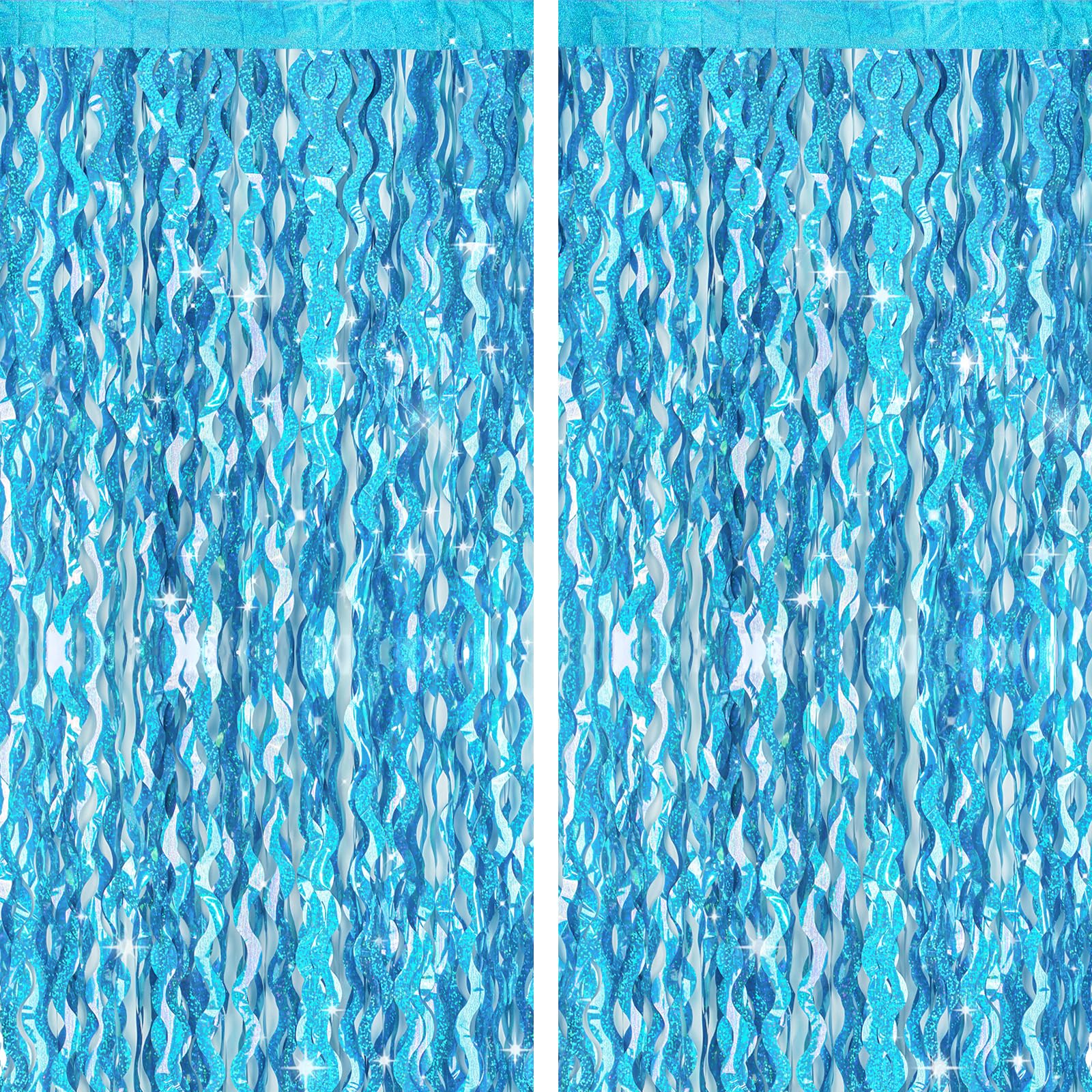 G2PLUS Eisblau Lametta Vorhang Welle: Metallic Glitzer Vorhang, Ideal Geburtstag Dekoration für Frozen, Ozean Themen Party, Perfekt als Foto Hintergrund, 2er Set