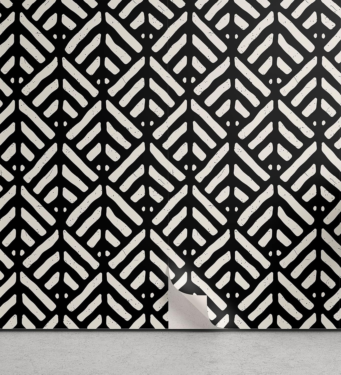 Ambesonne Black and White Peel & Stick Wallpaper for Home, Abstract Hand-Drawn Lines Retro Style with Grunge Effect Geometric Design, Self-Adhesive Living Room Kitchen Accent, 13" x 100", Black White