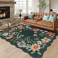 Lahome 5x7 Green Floral Washable Area Rug - Ultra-Thin Soft Non-Slip Boho Rug for Bedroom, Living Room, Nursery, Office