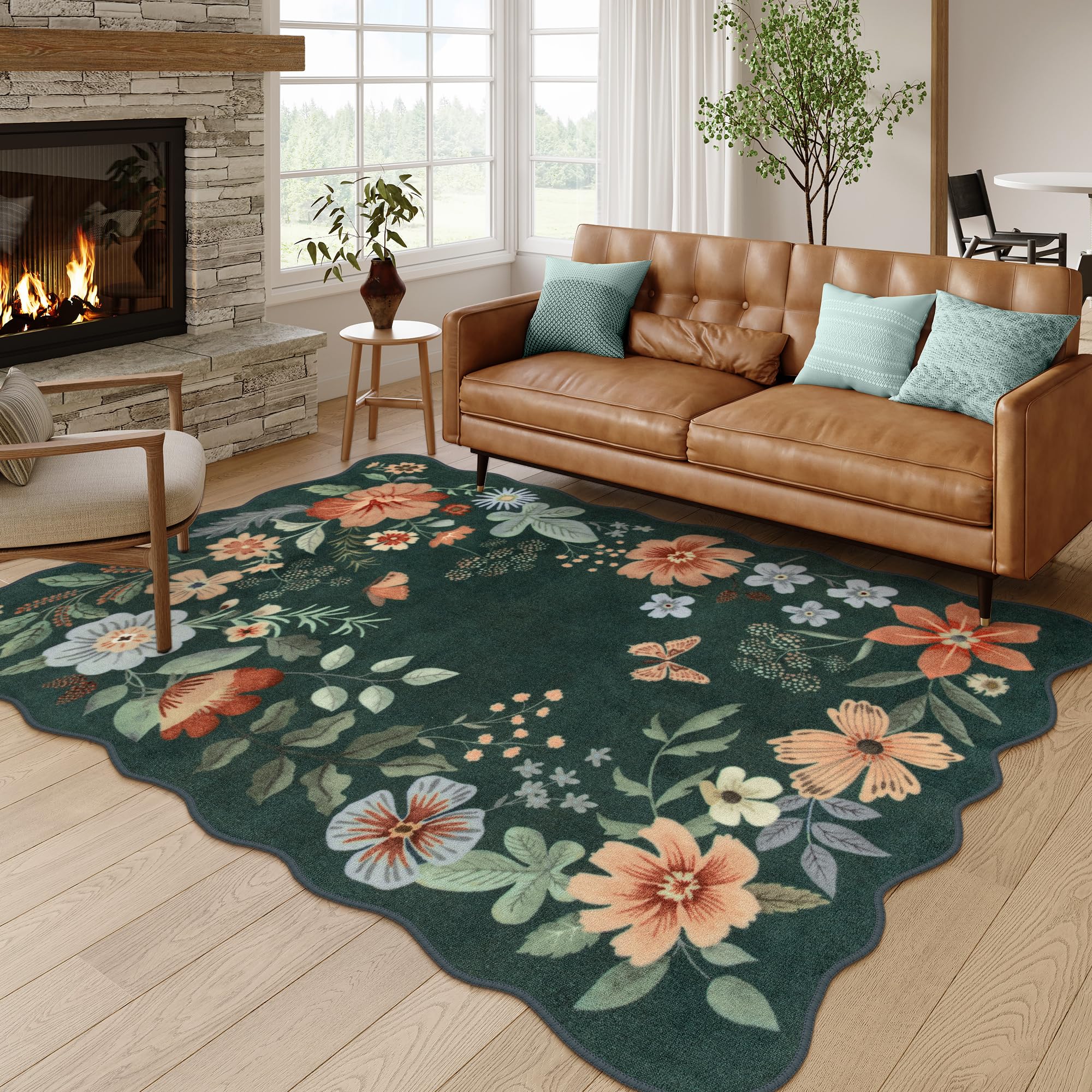 Amazon.com: Lahome Floral Washable Living Room Rugs, 5x7 Green