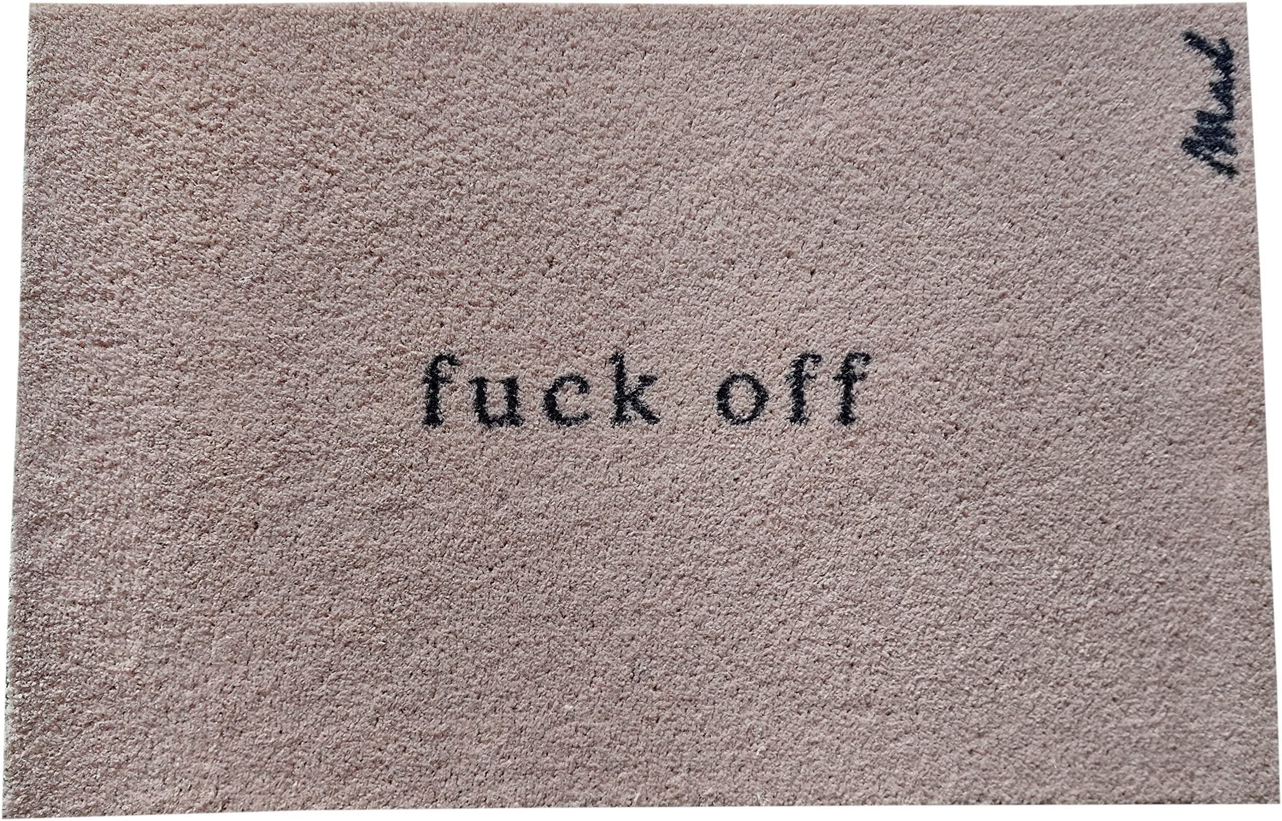 Mad about Mats Paillasson Alicia avec inscription « Fuck Off » - Pour intérieur et extérieur - Antidérapant - Lavable en machine - Beige - 50 x 75 cm