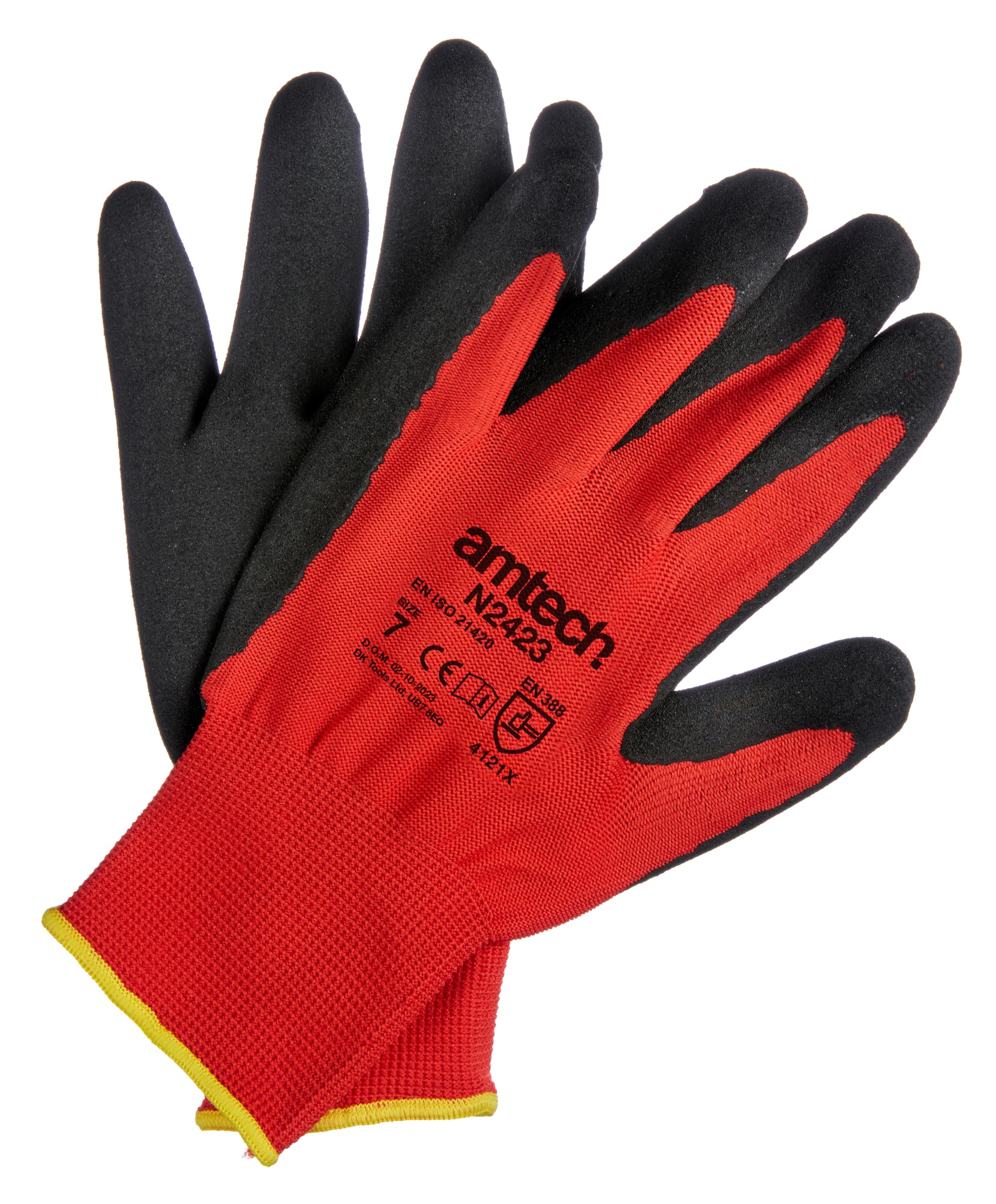 Amtech - Performance Work Gloves for DIY, Gardening, and More, Nitrile Coated for High Abrasion Resistance, Suitable for Dry and Wet Conditions, Durable and Long Lasting (S, Size 7)