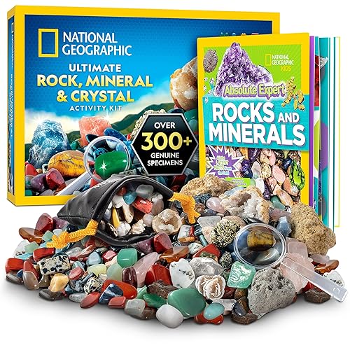 National Geographic Rock Collection Box for Kids – 300 Piece Rock Set with Real Gemstones, Crystals & Minerals - Includes Absolute Expert: Rocks & Minerals Full-Color Book (Amazon Exclusive)