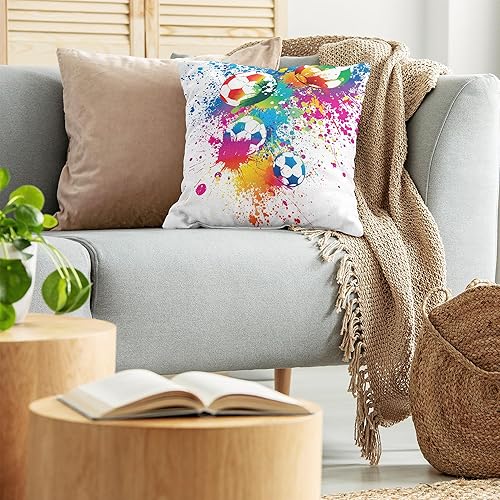 Miniatura 3 de Ambesonne Funda de cojín de fútbol, salpicaduras de colores en todas las pelotas de fútbol puntuación del campeonato de la Copa del Mundo Atlético,