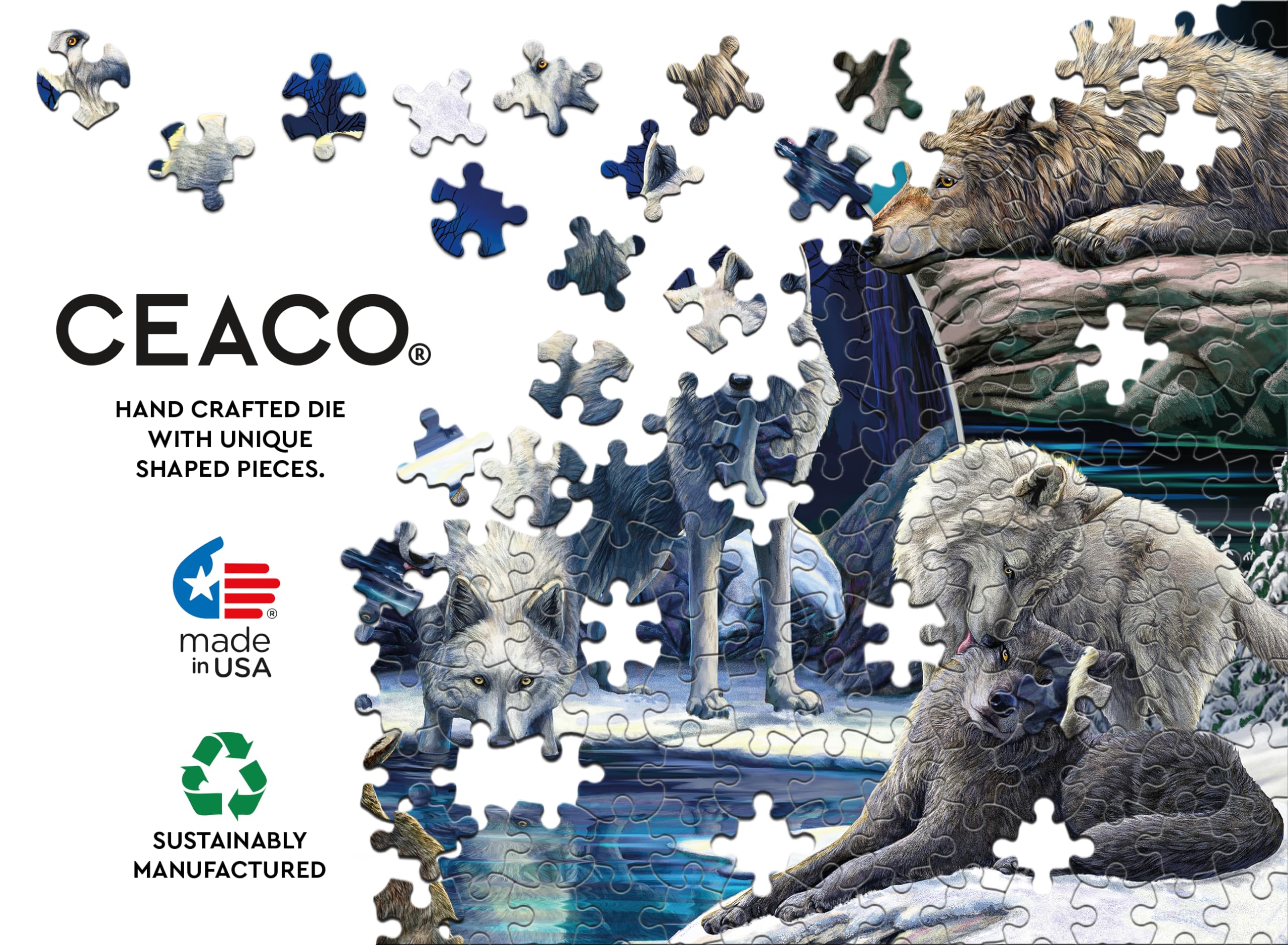 Ceaco Lisa Parker Wild Wolves Collage Jigsaw Puzzle - 1000 Piece Nature Art Puzzle, 26.5x19 Inches - View #9