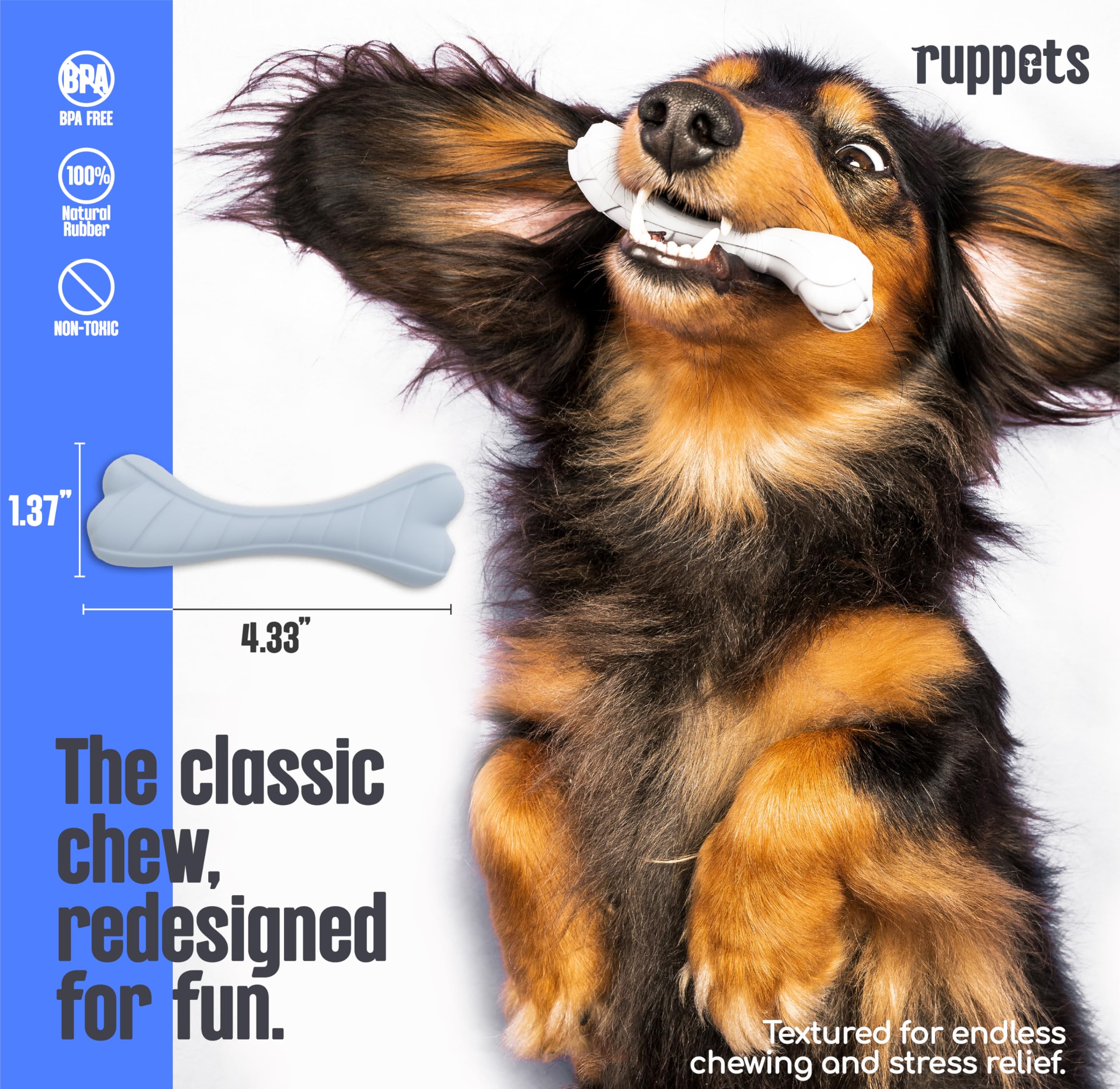 Huesos masticables de goma natural para perros, paquete de 2 para perros pequeños y cachorros, seguros, no tóxicos y suaves con los dientes, juguetes divertidos y duraderos para dentición y