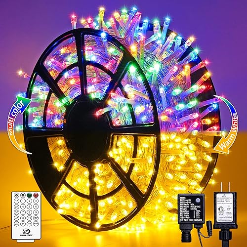 JMEXSUSS 500 luces LED de Navidad que cambian de color, 163 pies, blanco cálido y multicolor, luces de Navidad con control remoto, 11 modos de luces