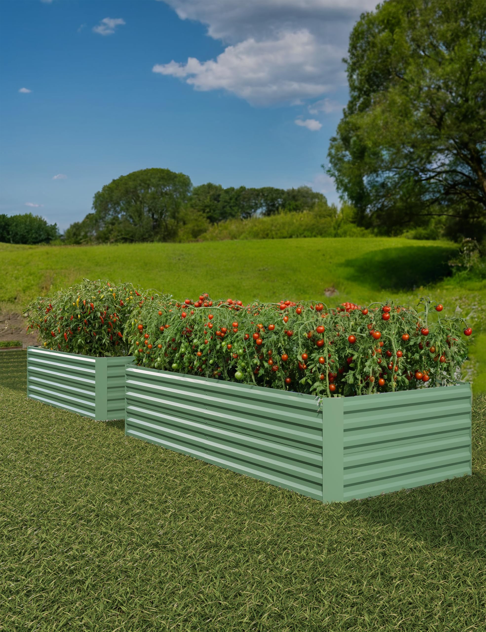 GarveeLife 2 Pack Steel Raised Garden Bed 8x4x2ft,Metal Deep Root Planter Box for Vegetables Flowers Herbs,Large Rectangle Garden Planting Bed,Easy Assembly
