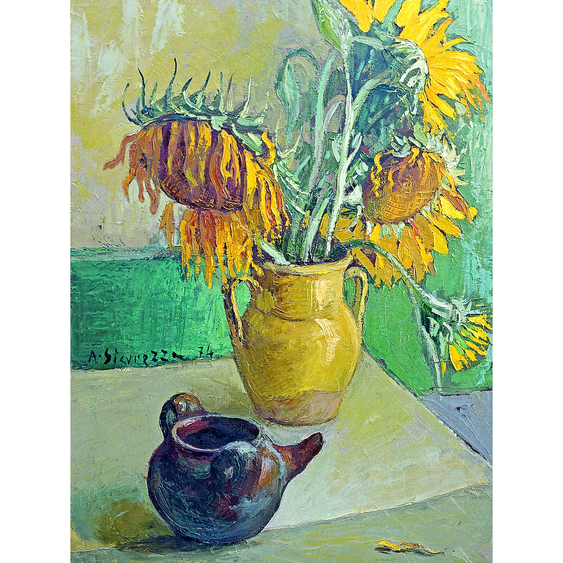 Artery8 Sicurezza Sunflowers Still Life Painting Large Wall Art Poster Print Thick Paper 18X24 Inch